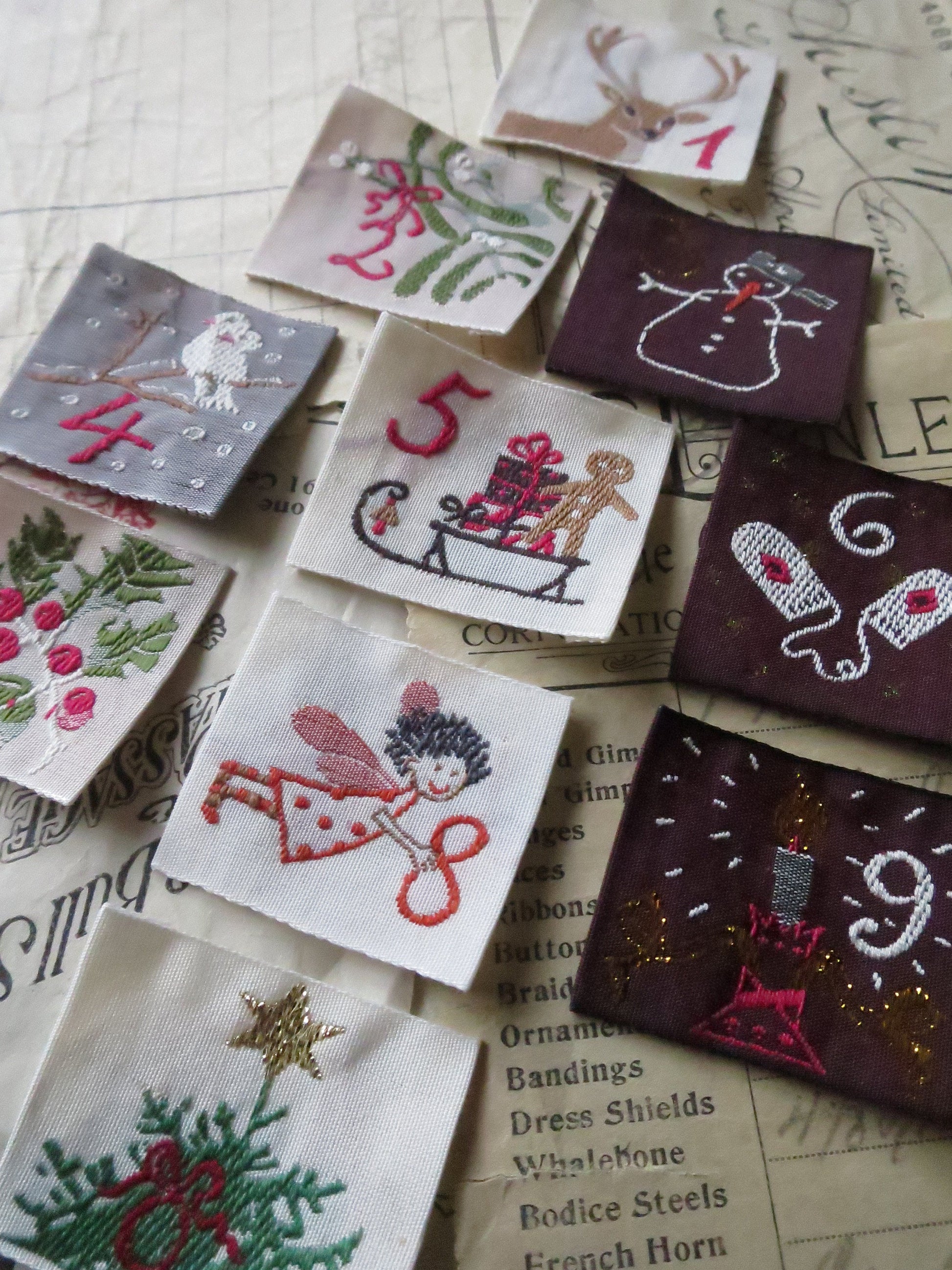 Set 10 Woven Ribbon Advent Calendar Numbers