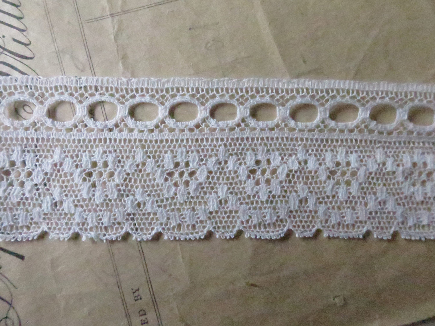 Off White English Nottingham Lace- Diamond Spots- Eyelet Lace- 3.7 cm