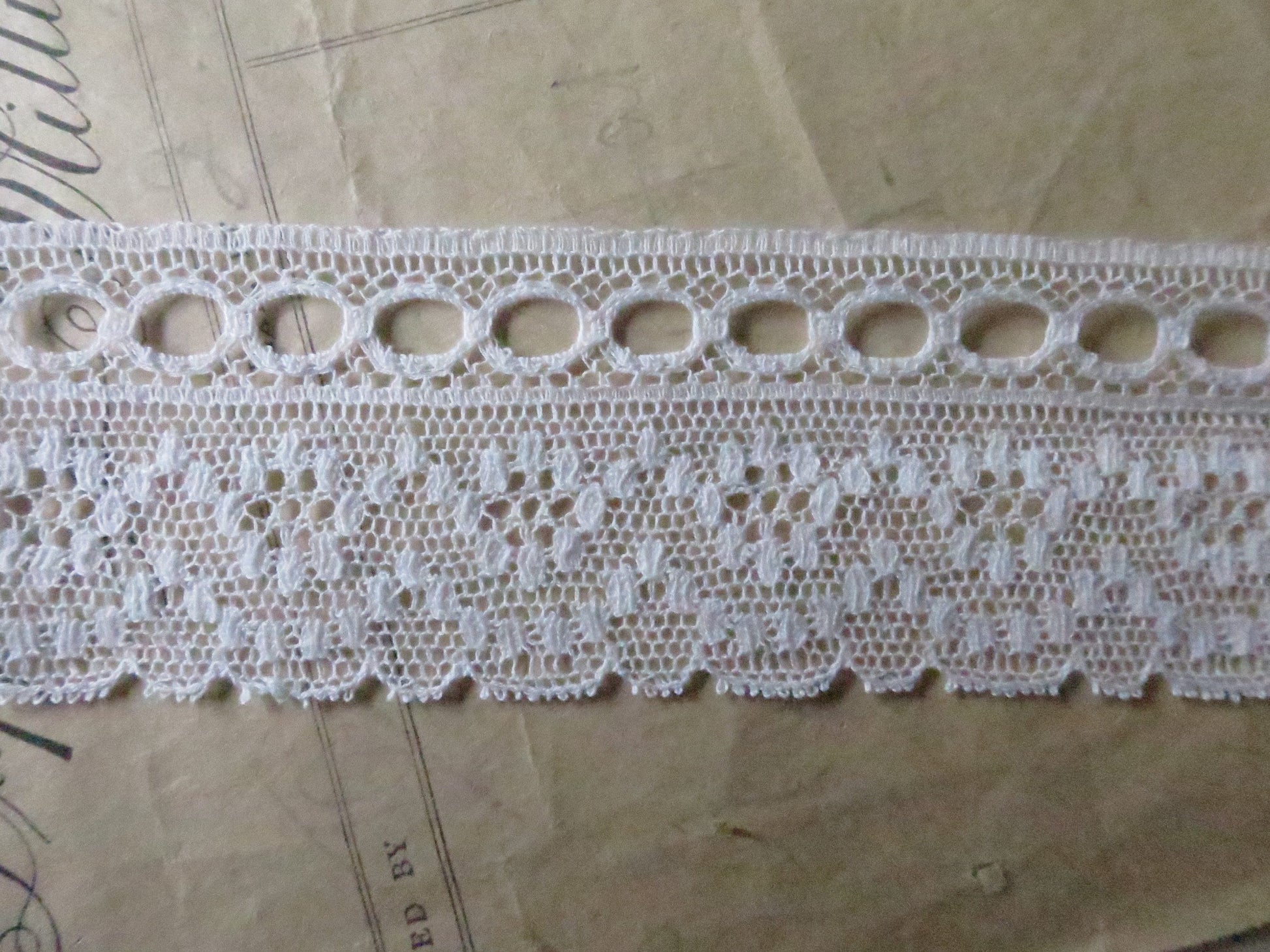 Off White English Nottingham Lace- Diamond Spots- Eyelet Lace- 3.7 cm