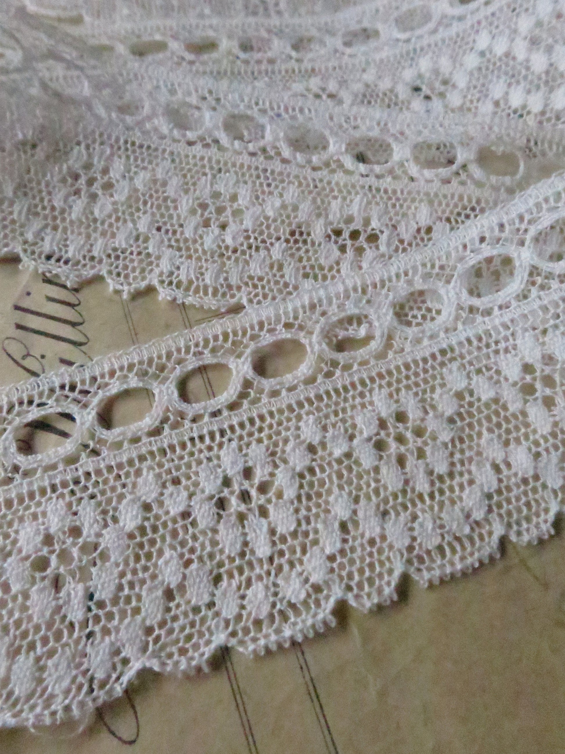 Off White English Nottingham Lace- Diamond Spots- Eyelet Lace- 3.7 cm
