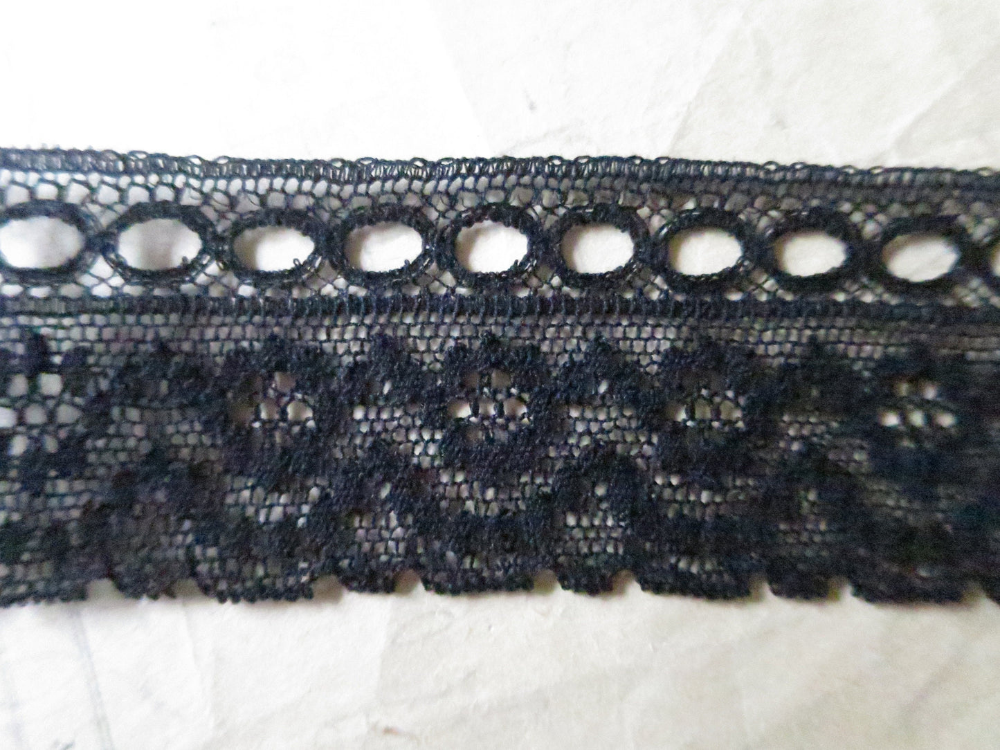 Black English Nottingham Lace- Diamond Spots- Eyelet Lace- 3.7 cm