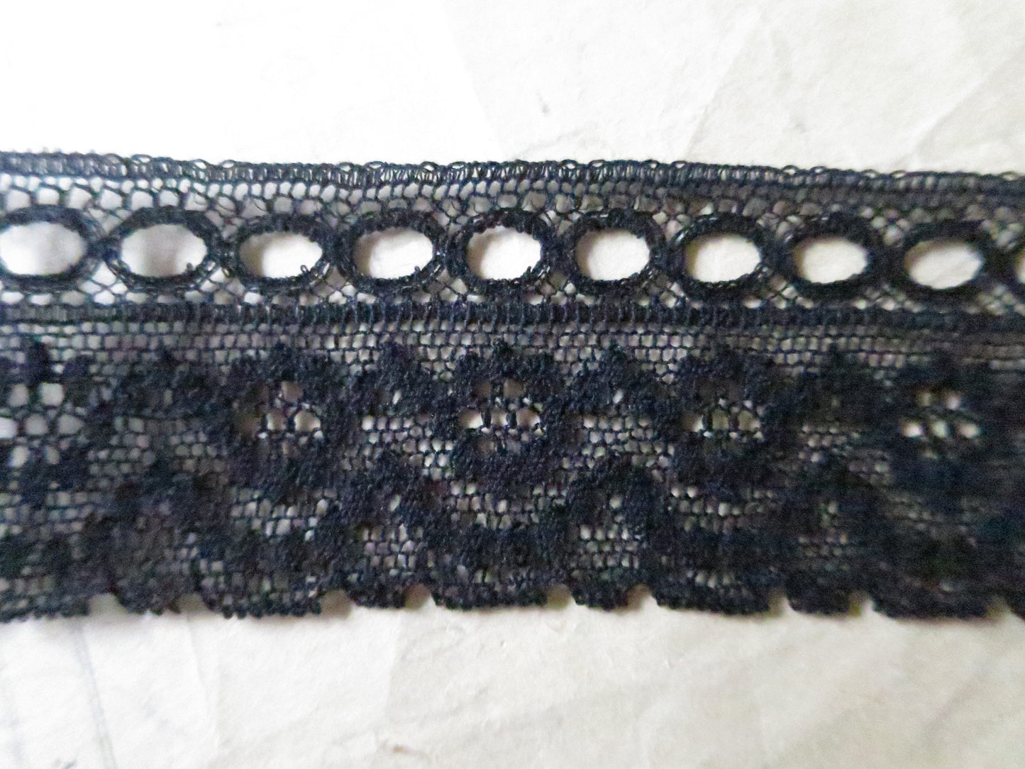 Black English Nottingham Lace- Diamond Spots- Eyelet Lace- 3.7 cm
