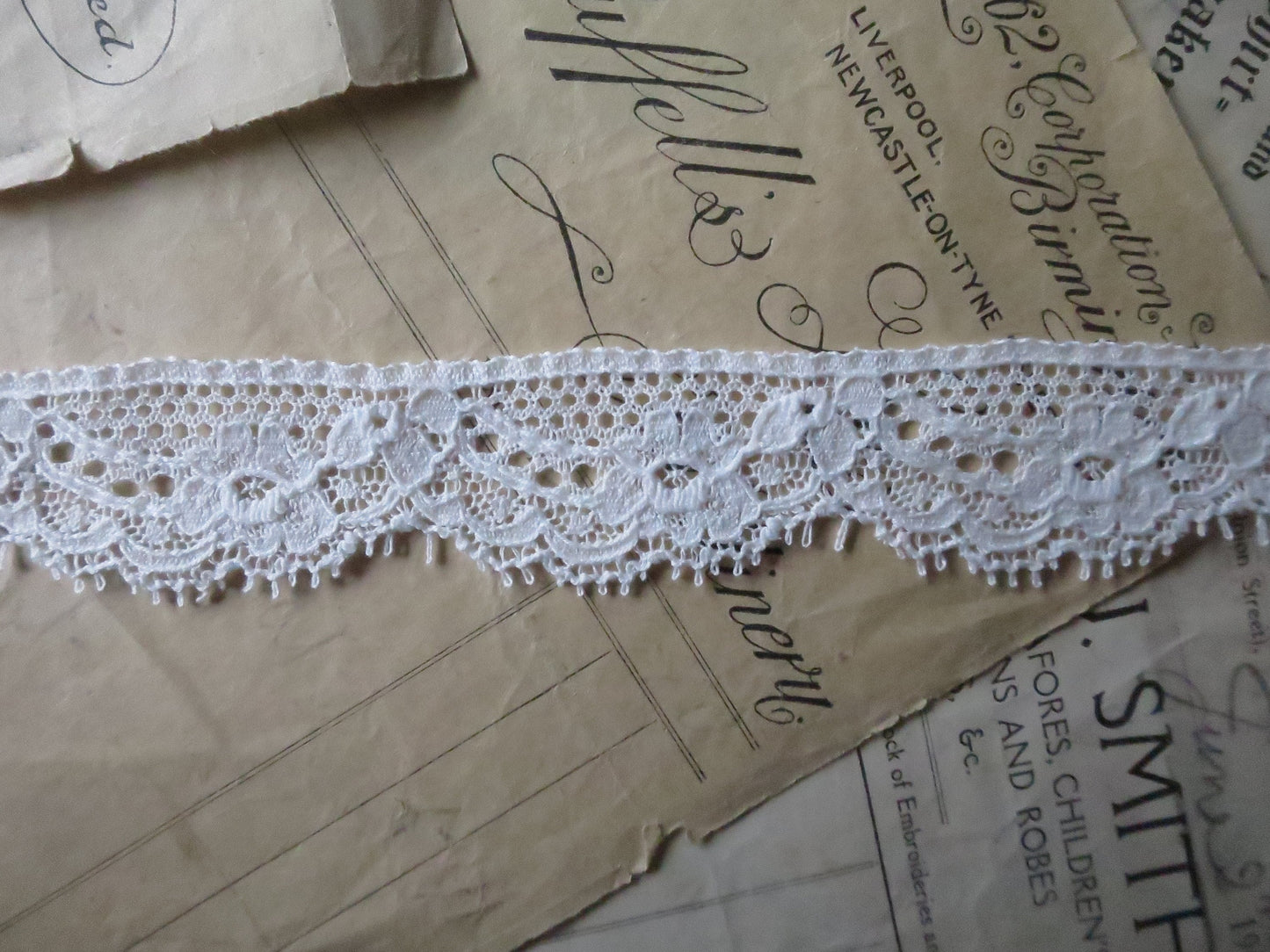 Off White English Nottingham Lace- Raised Floral Swags Point Lace- 2.5 cm