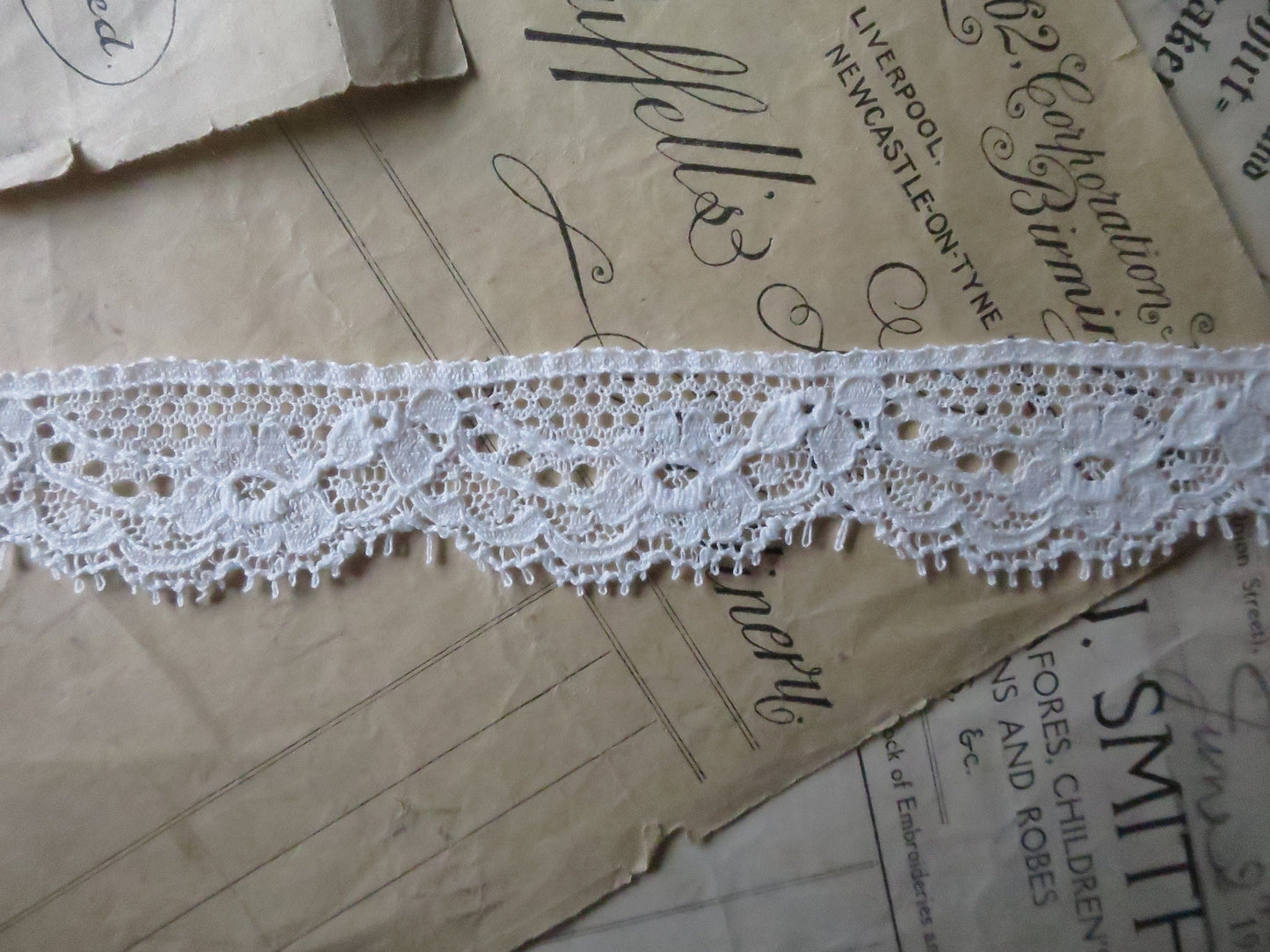 Off White English Nottingham Lace- Raised Floral Swags Point Lace- 2.5 cm