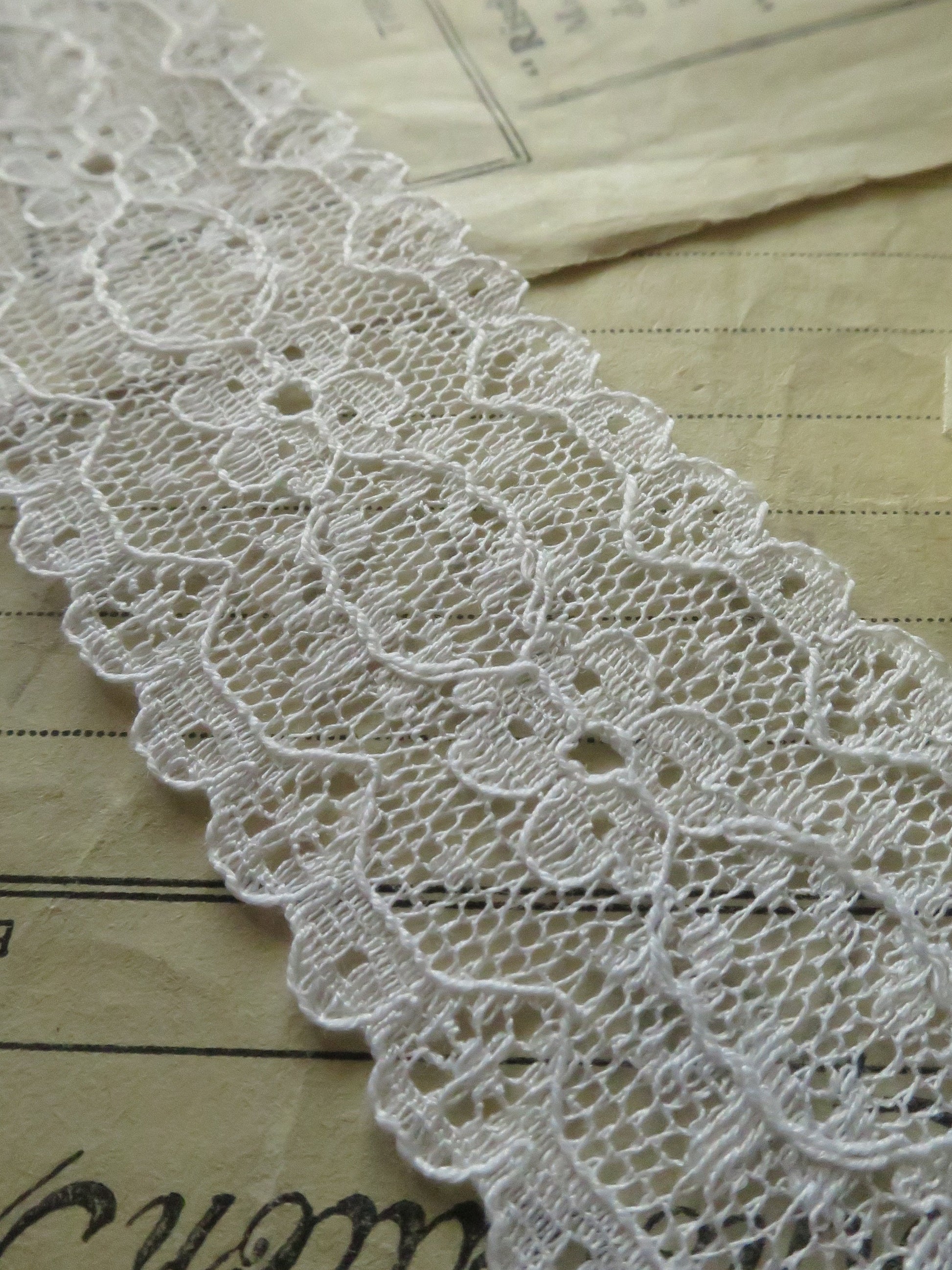 White English Nottingham Lace- Floral Point- Galloon- 3.5 cm