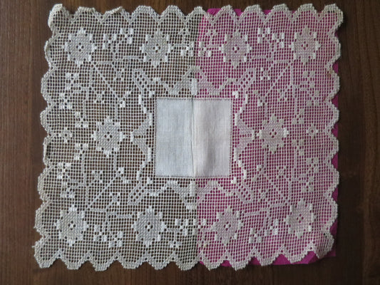 Antique Unused Art Deco Filet Lace Wedding Handkerchief