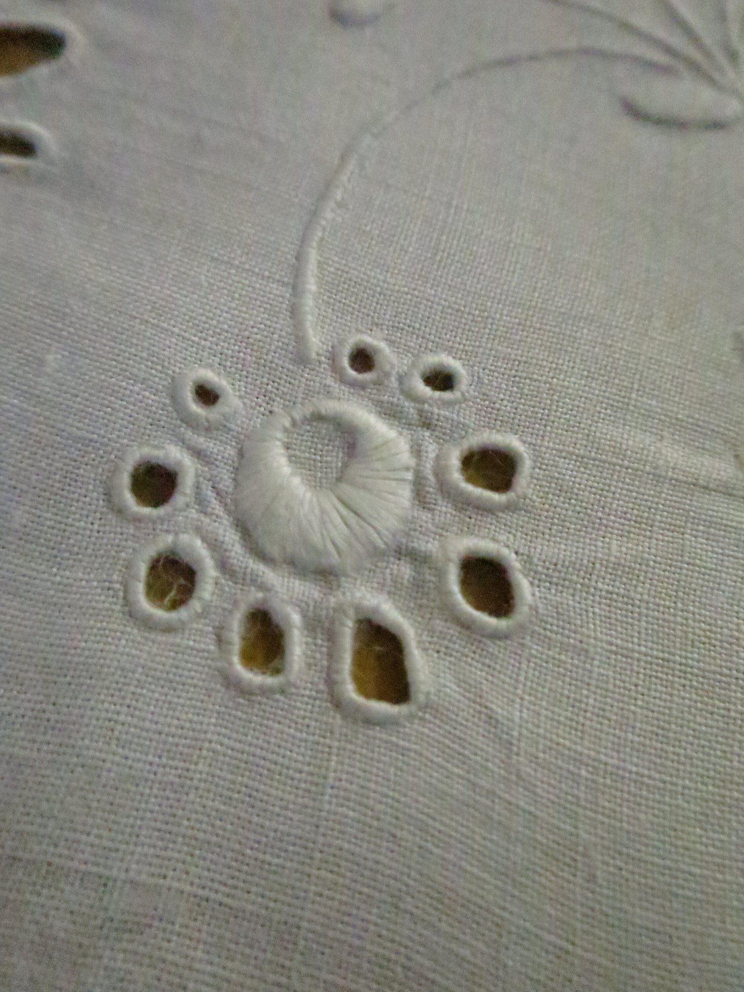 Art Deco Edwardian Irish Linen Table Cloth- Hand Worked Whitework Eyelet Embroidery & Drawn Threads