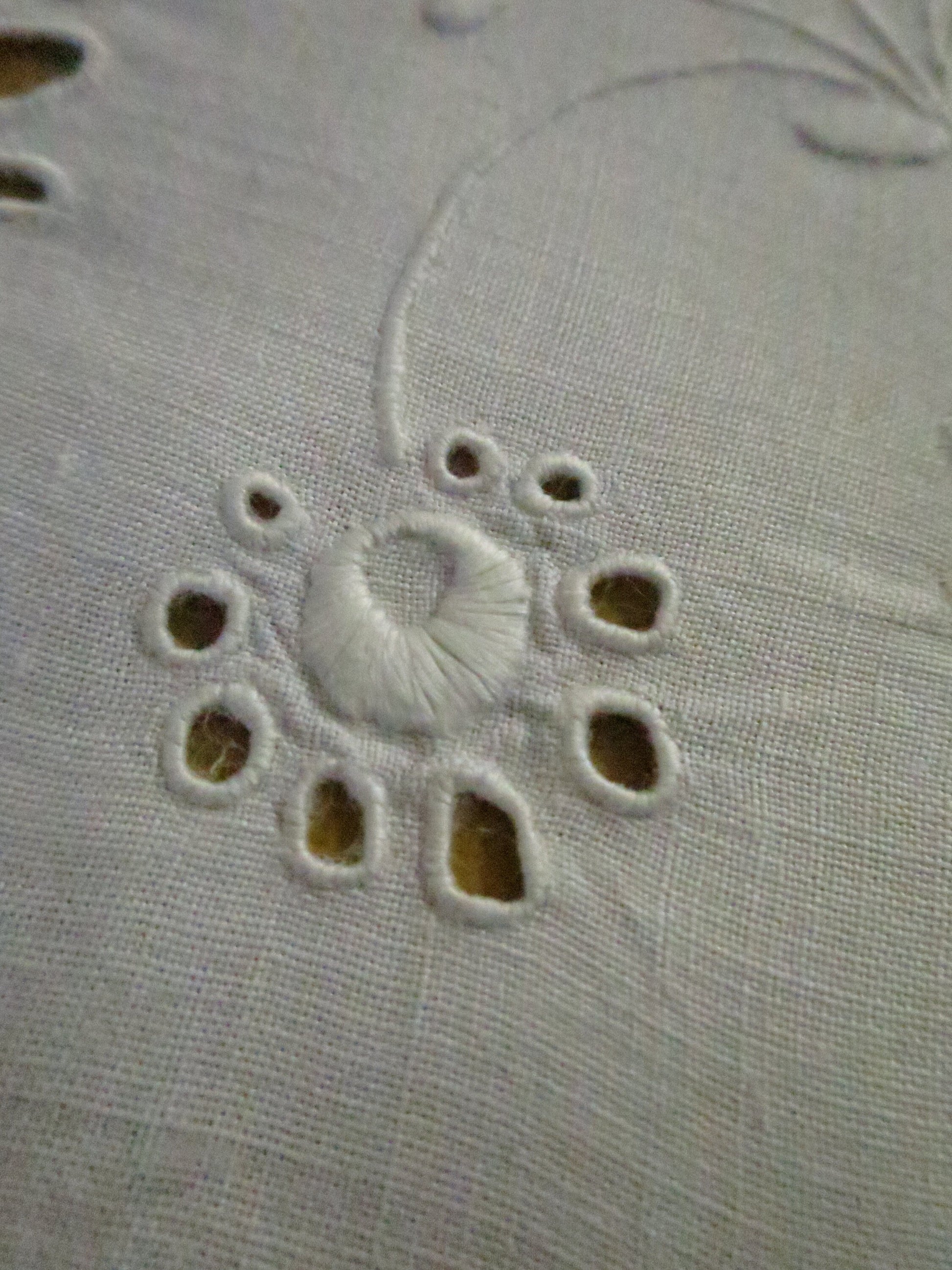Art Deco Edwardian Irish Linen Table Cloth- Hand Worked Whitework Eyelet Embroidery & Drawn Threads