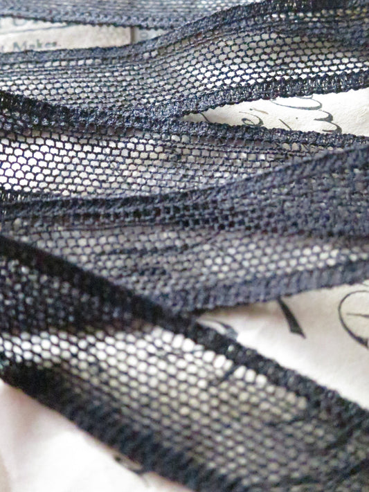 Black English Nottingham Lace- Plain Net Insertion- 1.5 cm