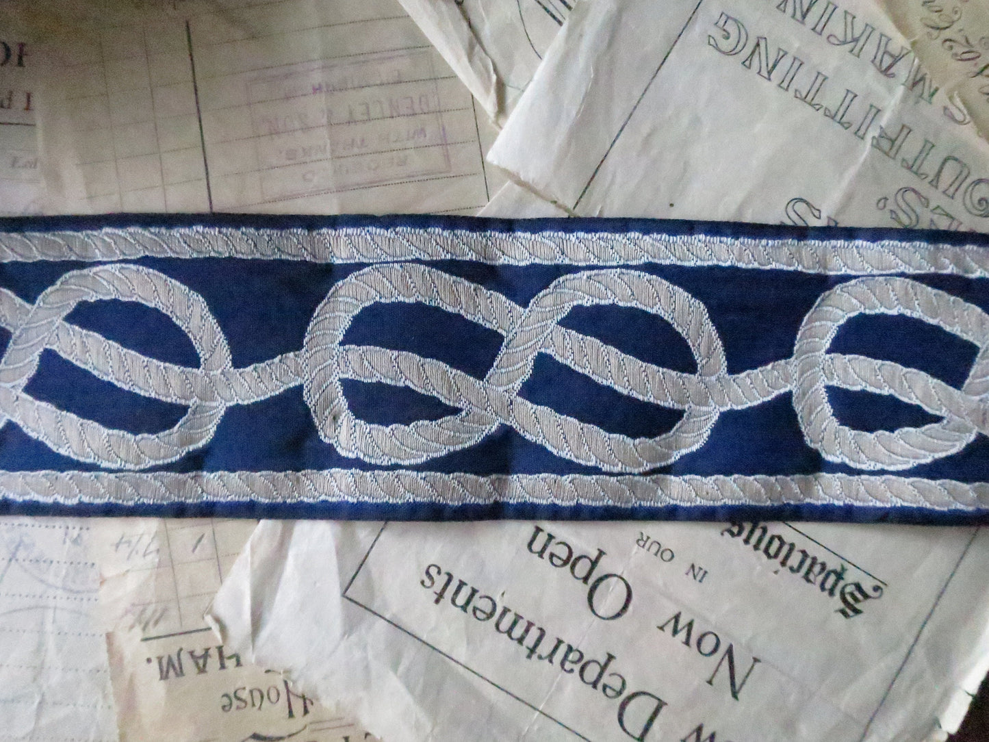 Remnants Nautical Knots 60 mm Jacquard Woven Ribbon- Navy Blue