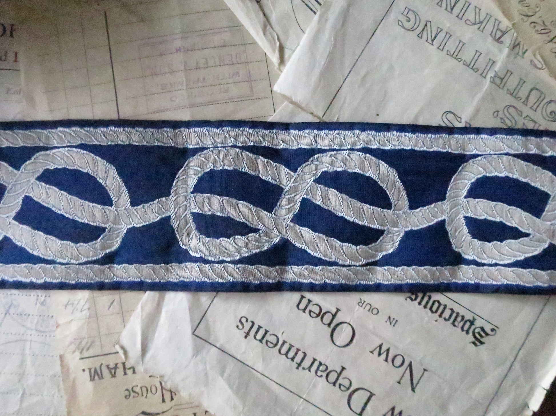 Remnants Nautical Knots 60 mm Jacquard Woven Ribbon- Navy Blue