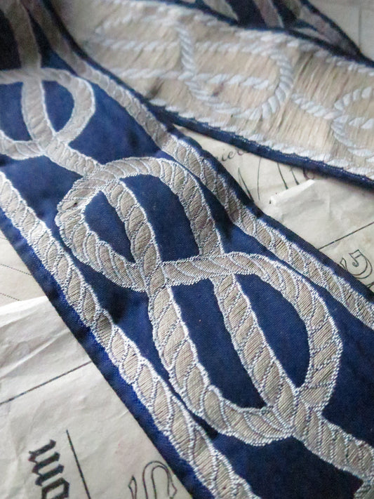 Nautical Knots 60 mm Jacquard Woven Ribbon- Navy Blue