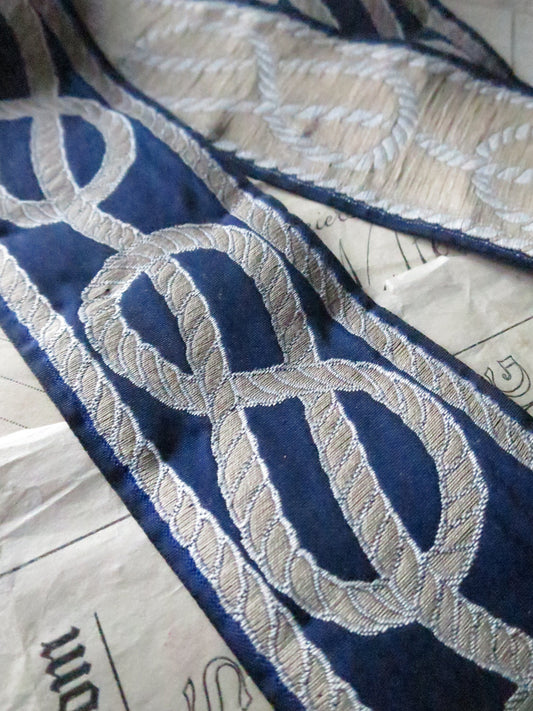Nautical Knots 60 mm Jacquard Woven Ribbon- Navy Blue