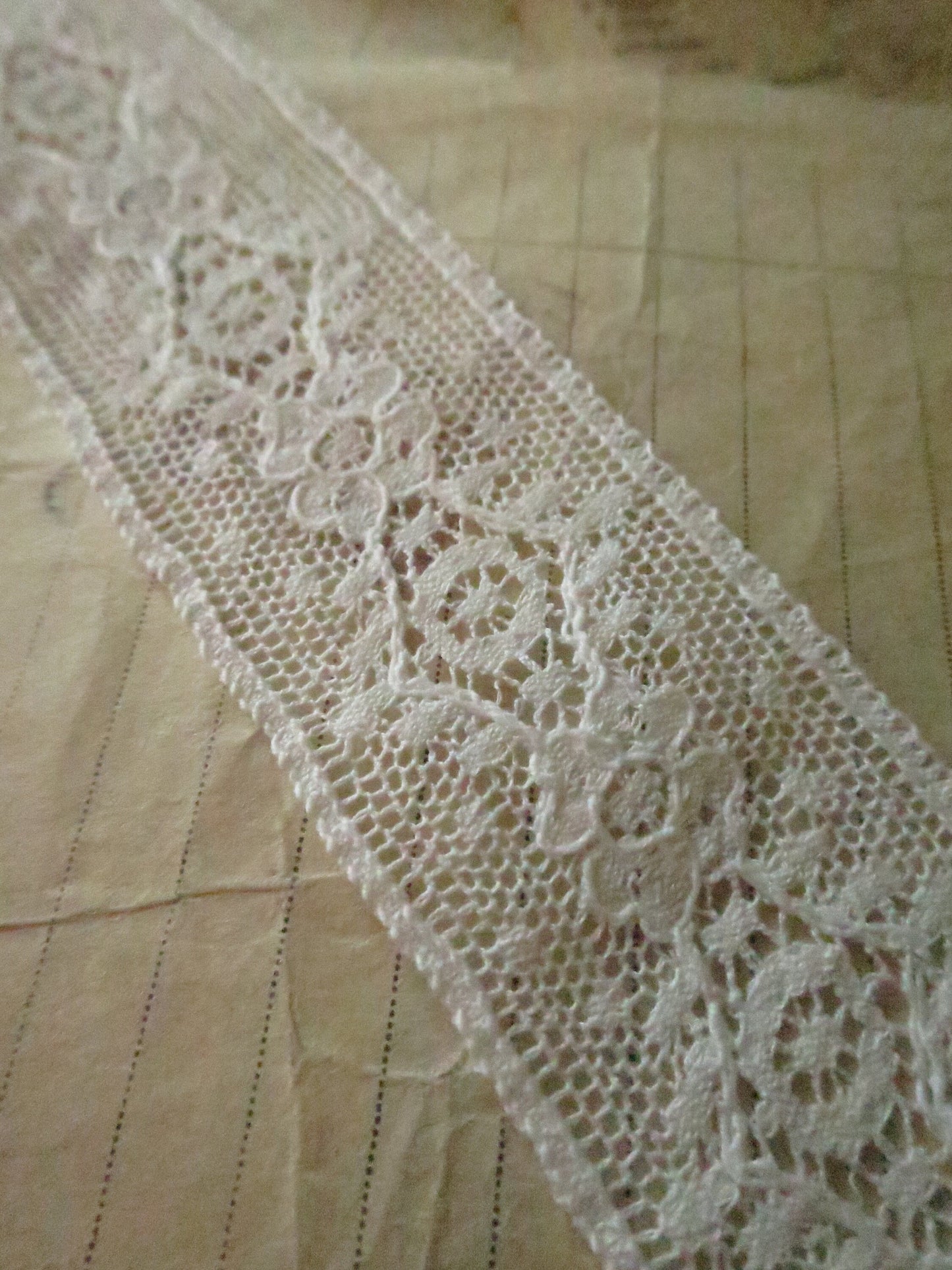 Off White English Nottingham Lace- Diamond & Floral Point- Insertion- 3.5 cm