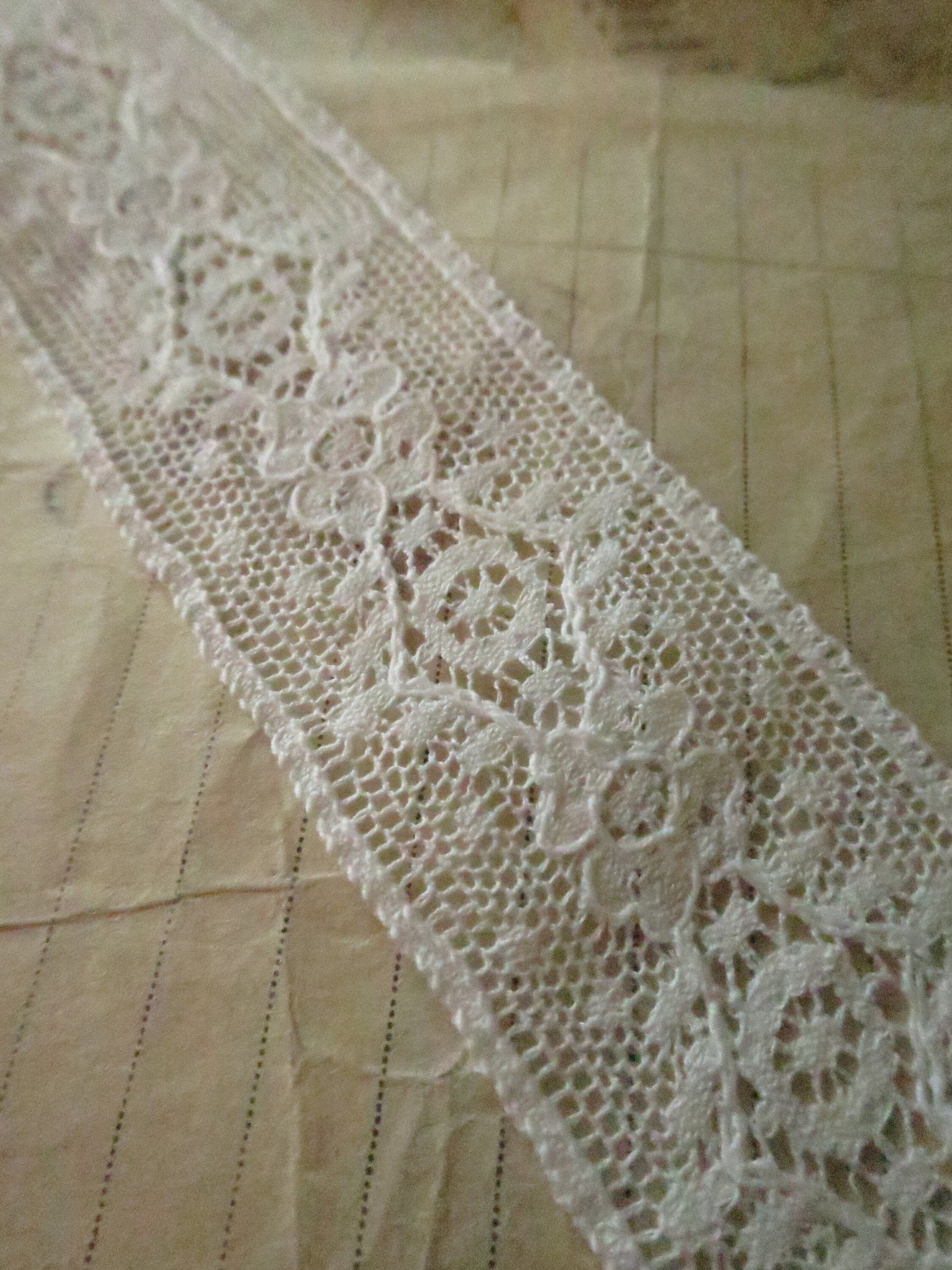 Off White English Nottingham Lace- Diamond & Floral Point- Insertion- 3.5 cm