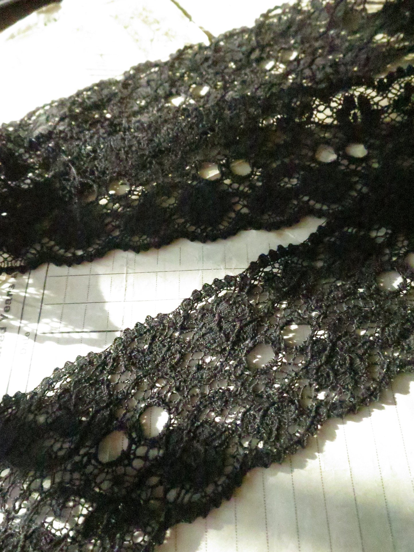 Black English Nottingham Lace- Scalloped Raised Floral Double Eyelet- Galloon- 5.5 cm
