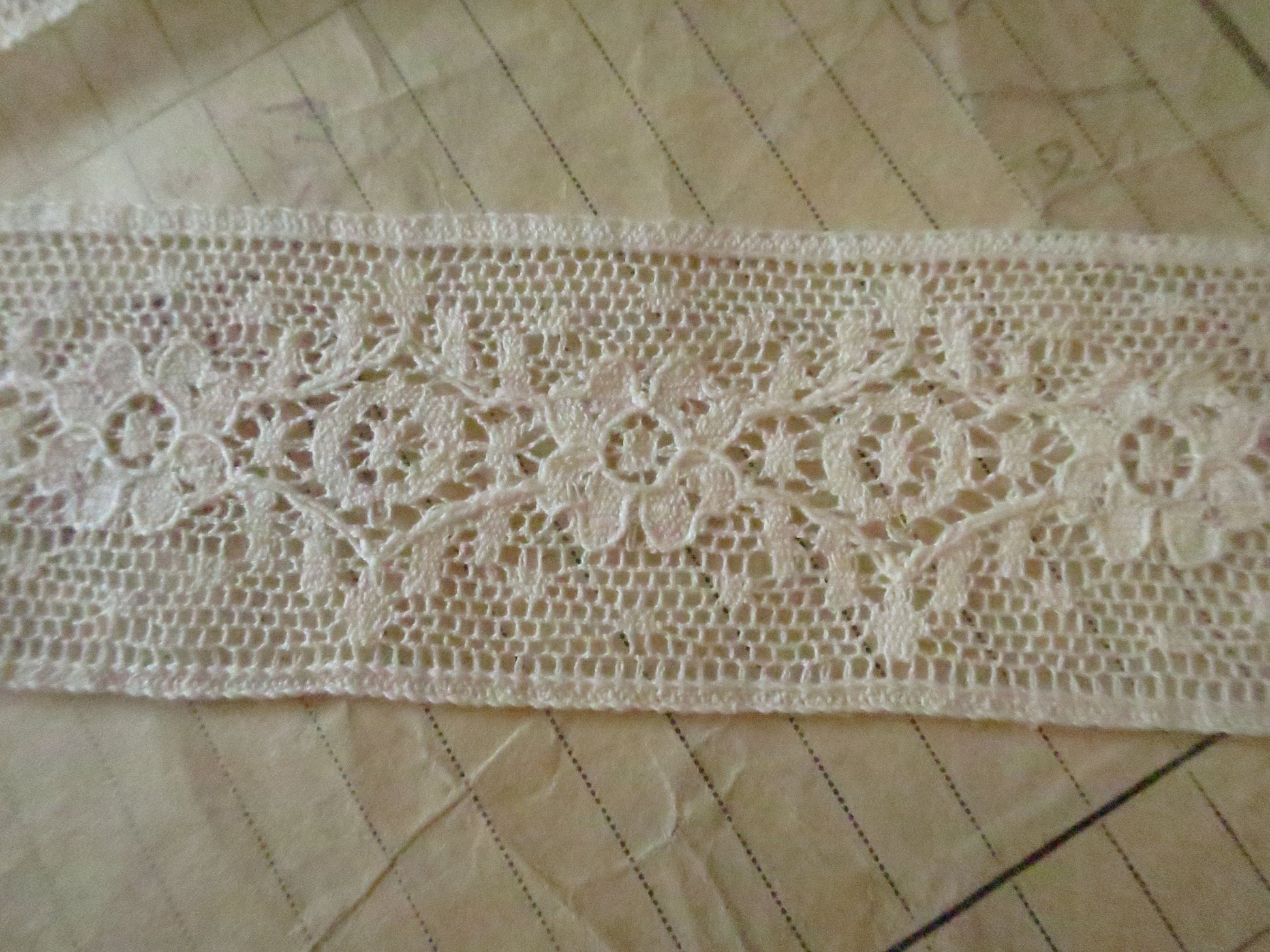 Ecru English Nottingham Lace- Diamond & Floral Point- Insertion- 3.5 cm