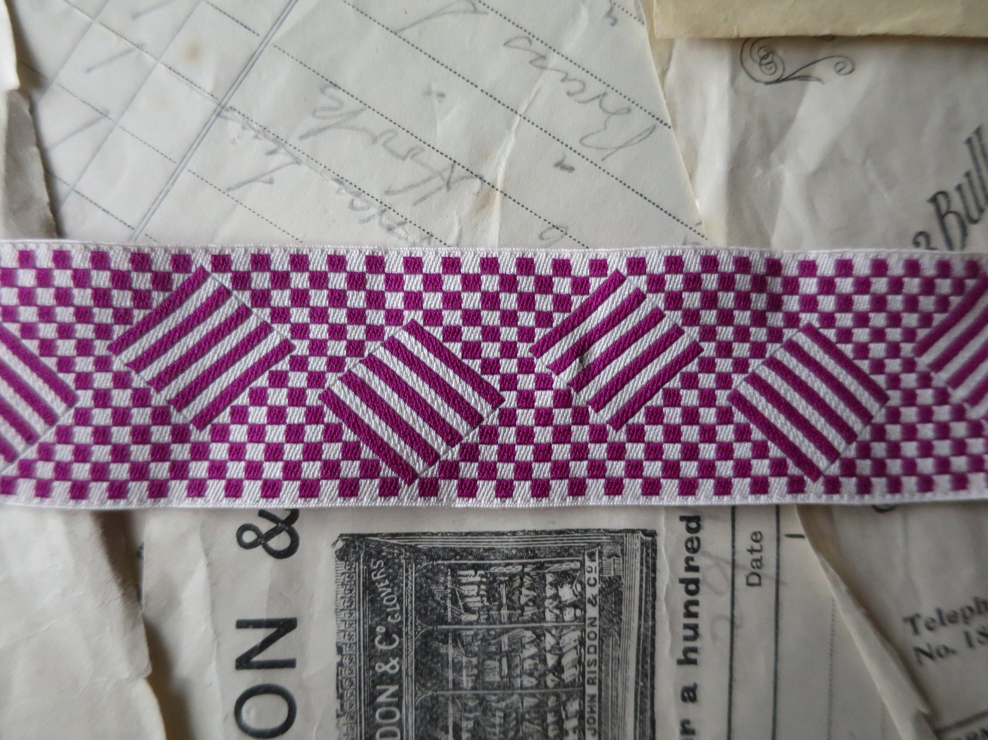 Double Faced Checkerboard 32 mm Jacquard Woven Ribbon- Red & Ecru