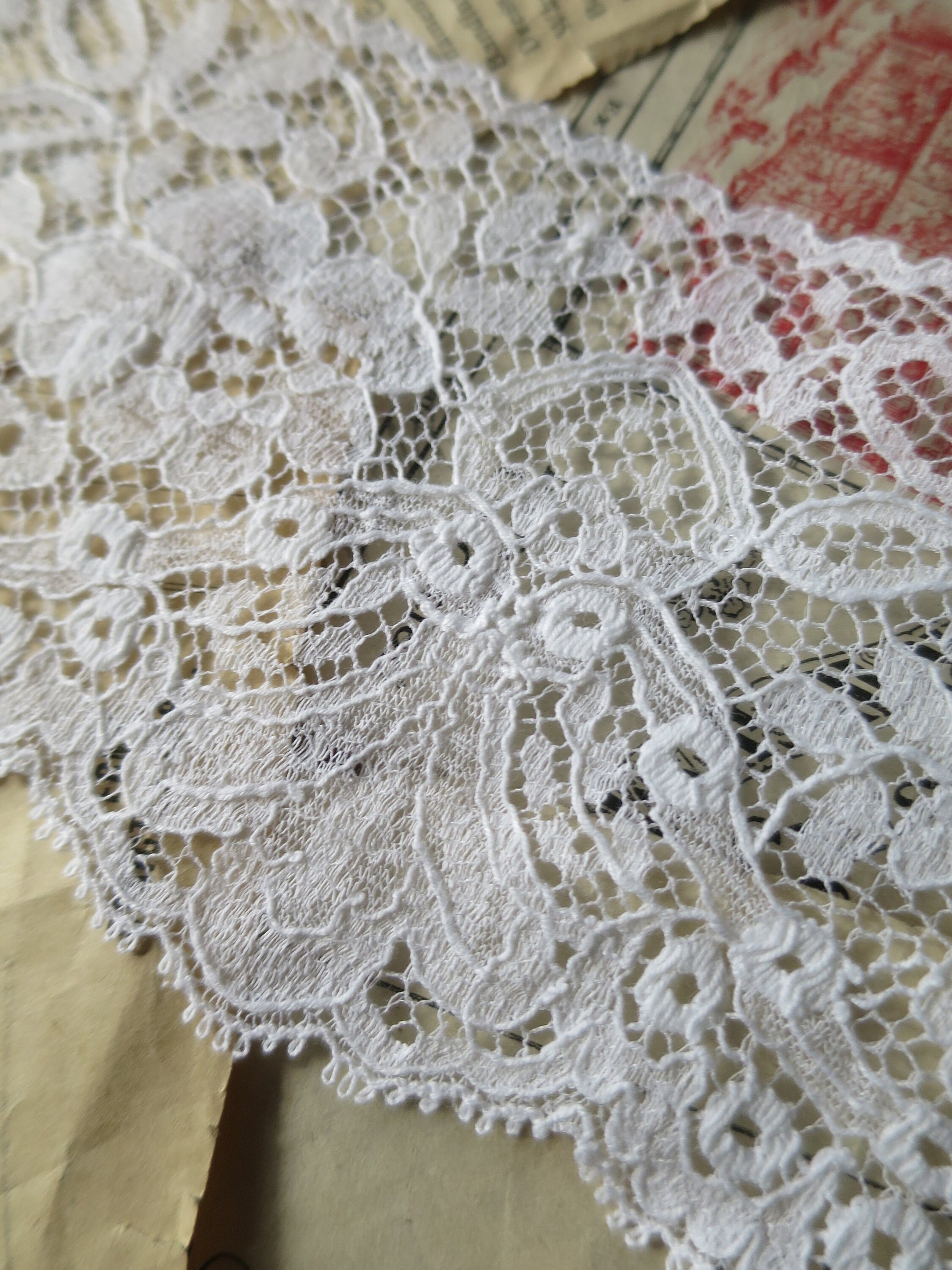 White English Nottingham Lace- Intricate Floral Guipure Trim- 9 cm