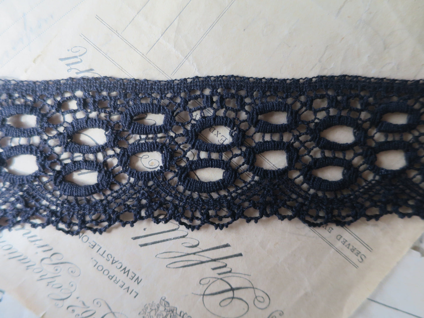 Black English Nottingham Cluny Lace- Oval Holes- 4.7 cm