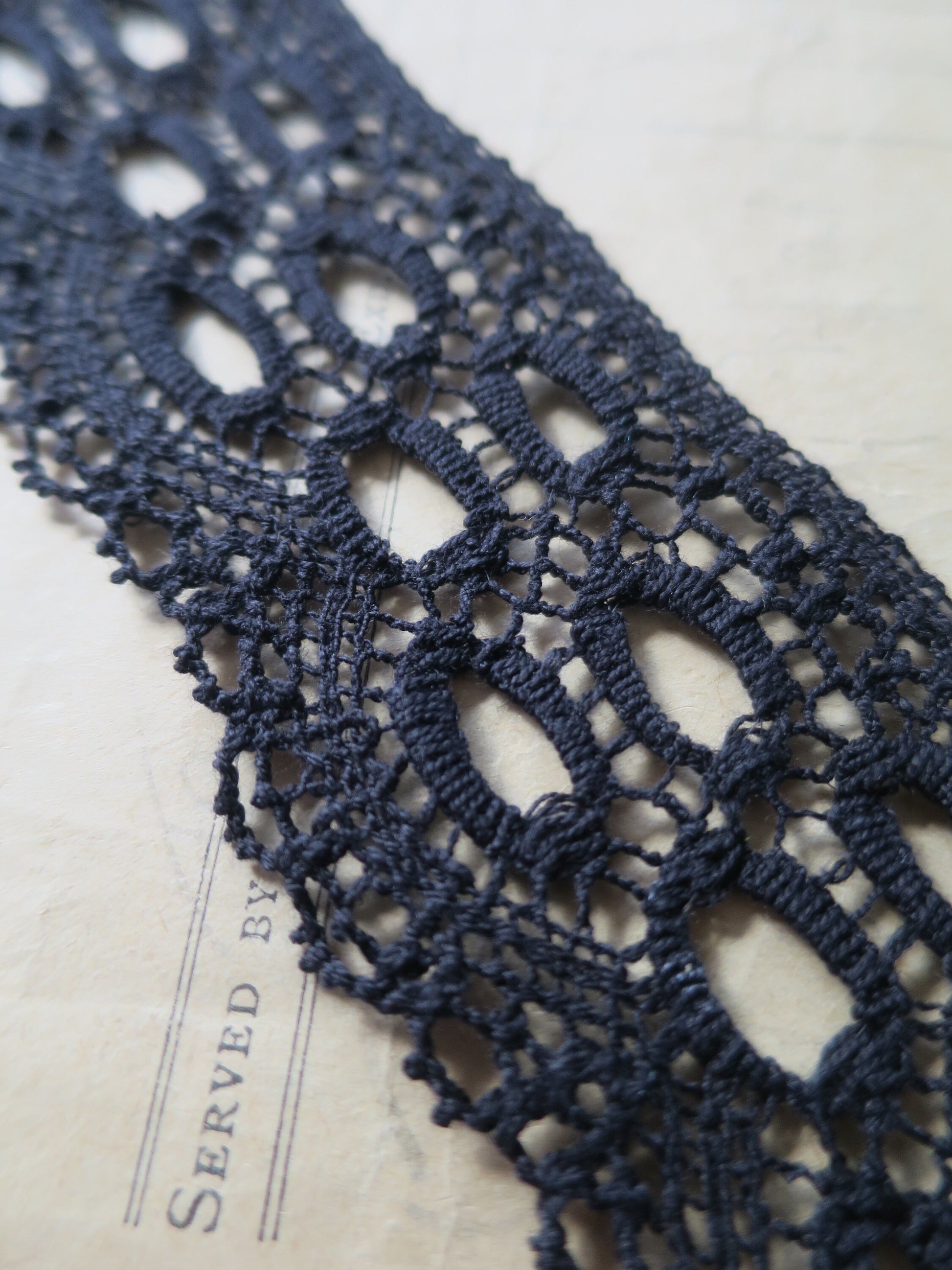 Black English Nottingham Cluny Lace- Oval Holes- 4.7 cm