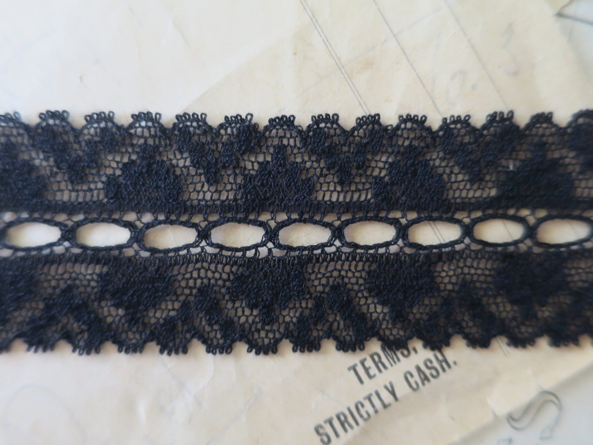 Black English Nottingham Lace- Diamond Spots Eyelet Galloon Lace- 3.5 cm