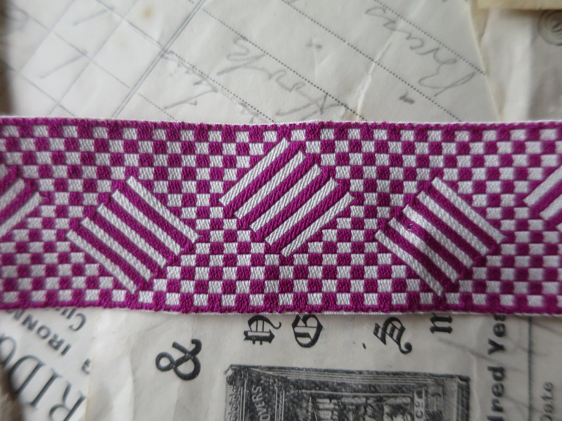 Double Faced Checkerboard 32 mm Jacquard Woven Ribbon- Red & Ecru