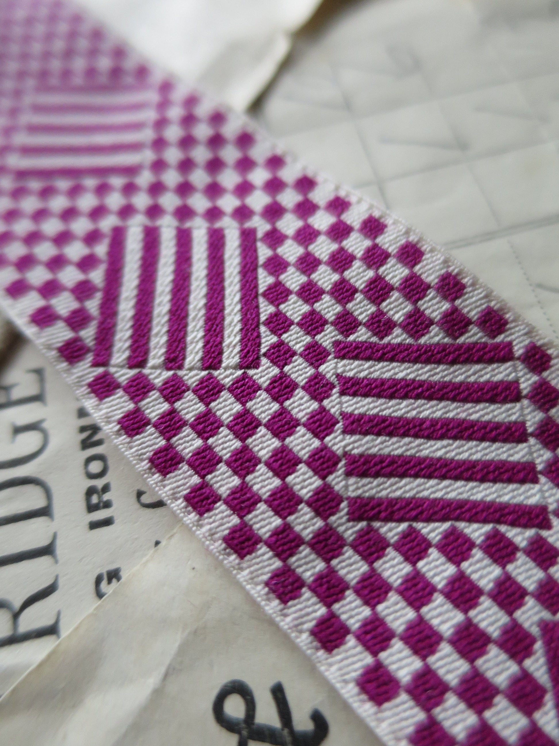 Double Faced Checkerboard 32 mm Jacquard Woven Ribbon- Red & Ecru