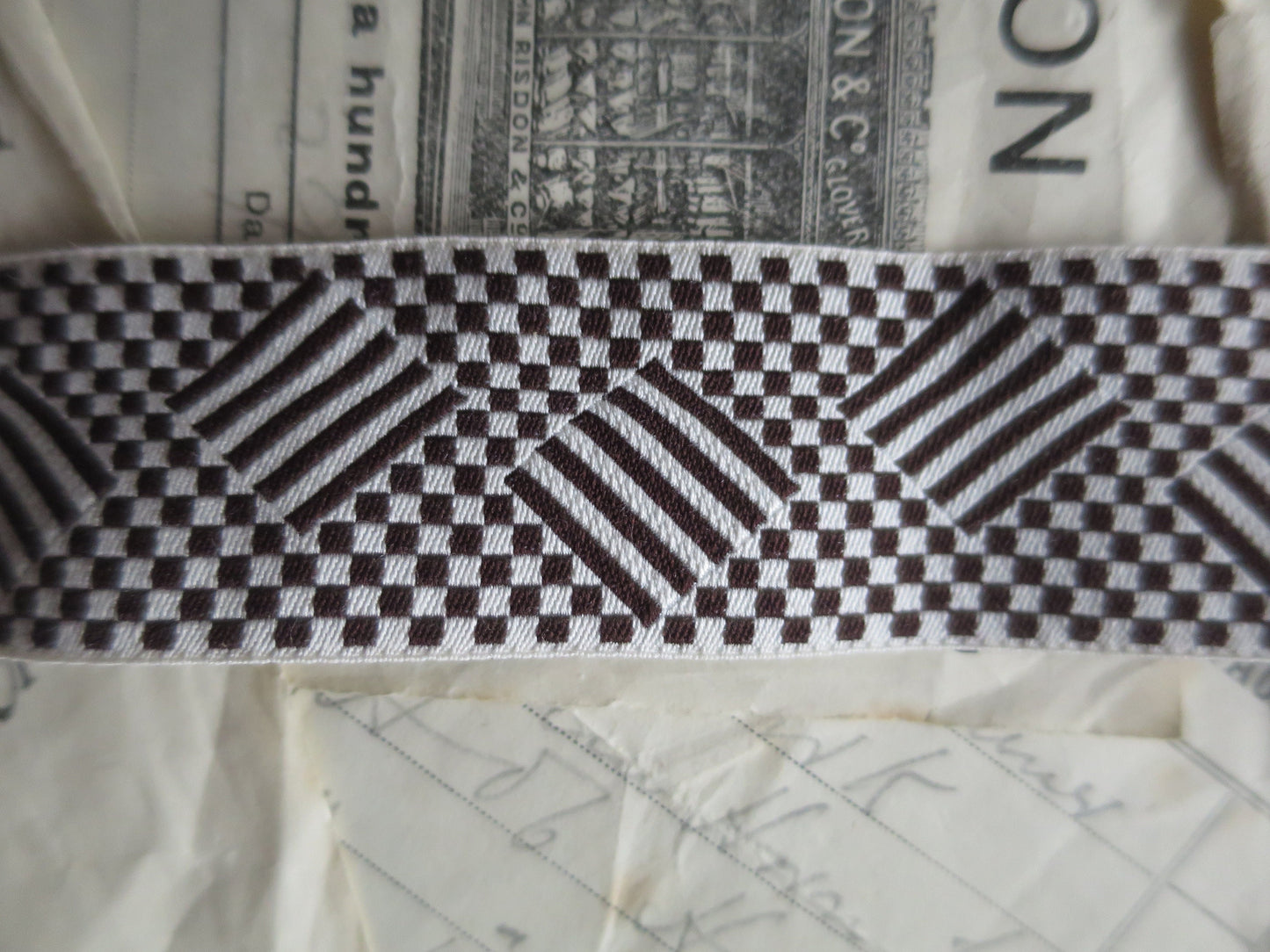 Double Faced Checkerboard 32 mm Jacquard Woven Ribbon- Black & Ecru