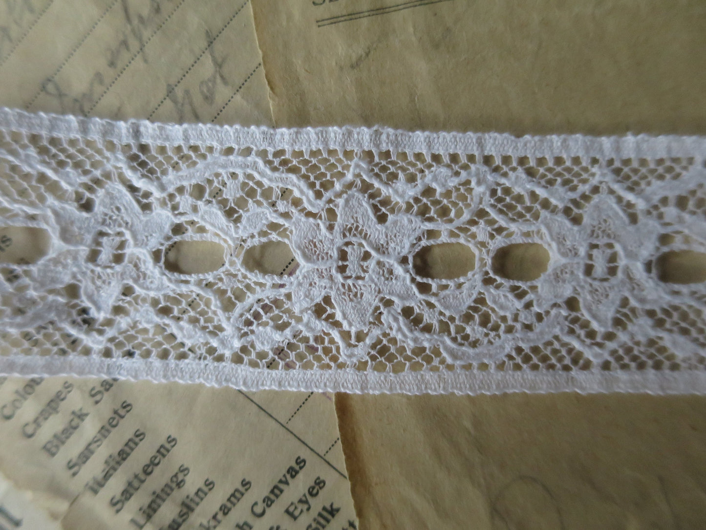White English Nottingham Lace- Floral Double Eyelet Insertion Lace