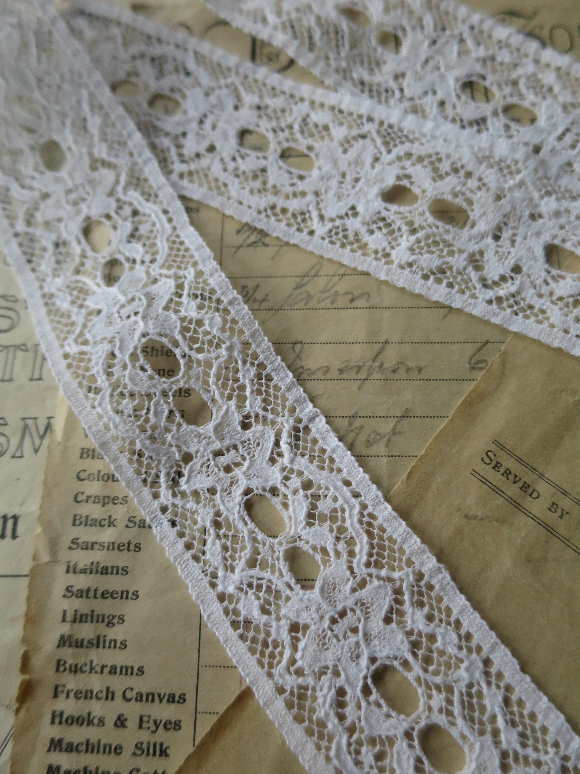 White English Nottingham Lace- Floral Double Eyelet Insertion Lace