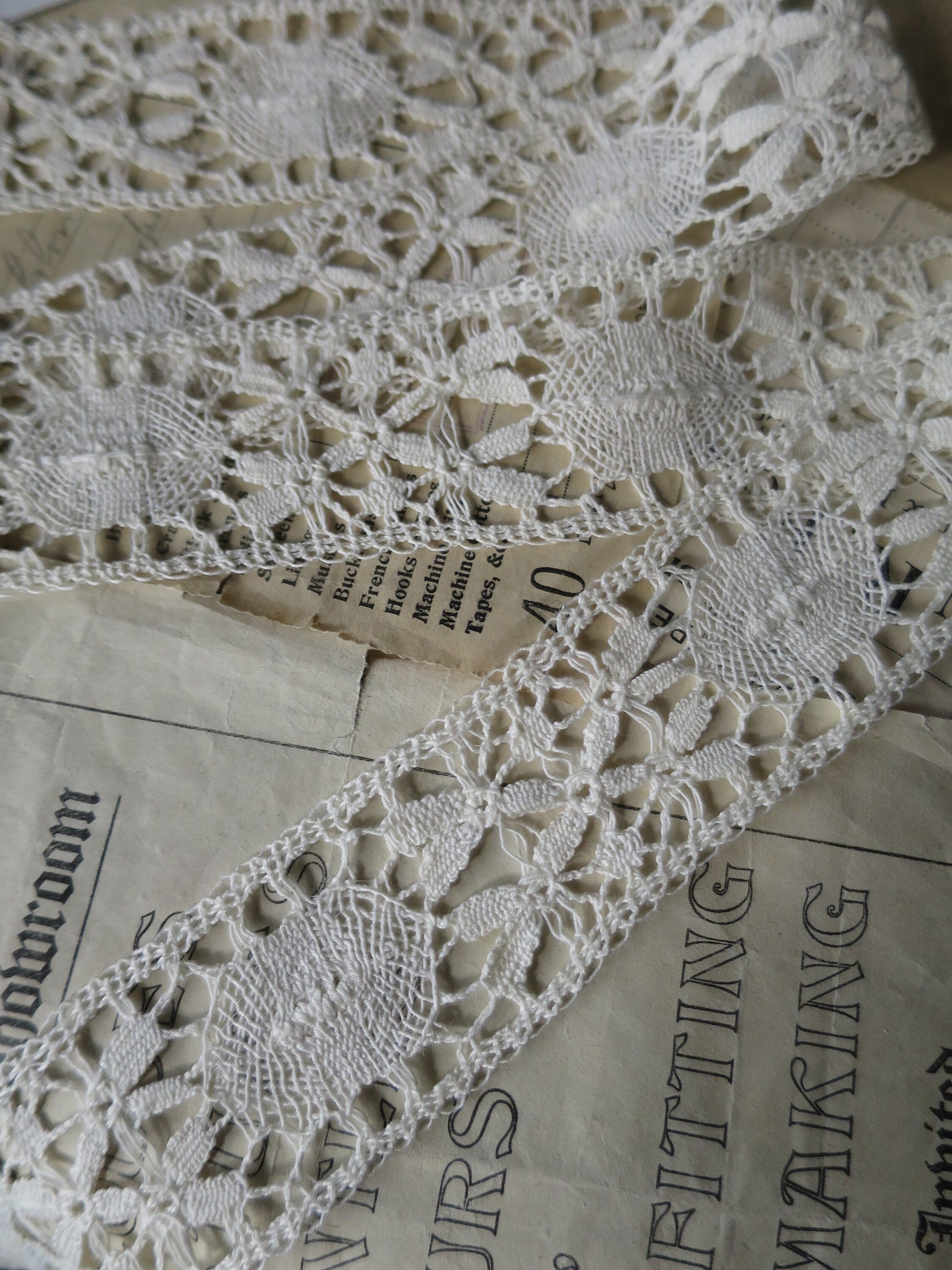 Ecru English Nottingham Cluny Lace- Torchon Ovals & Raised Spots- Insertion- 4.3 cm