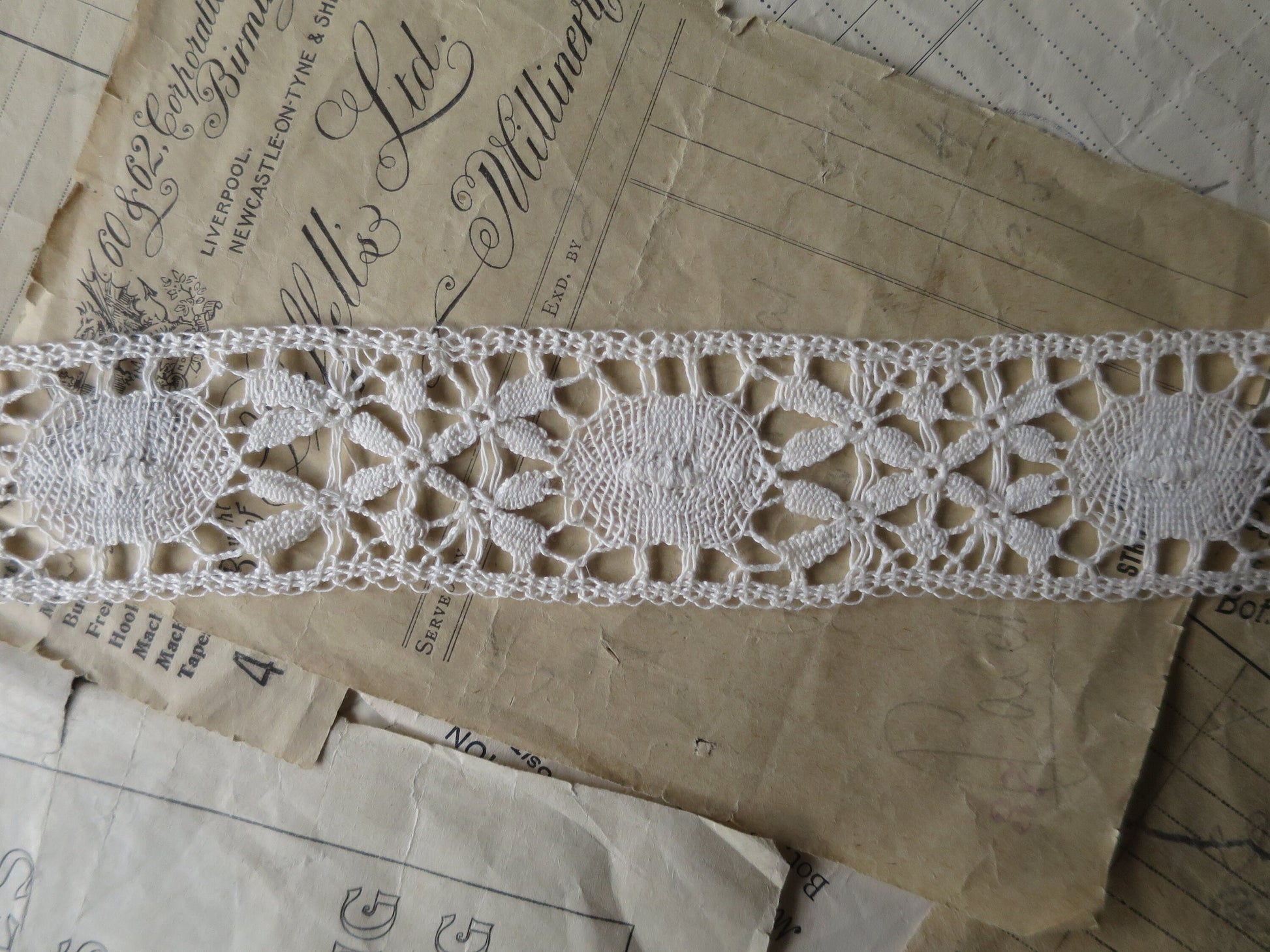 Ecru English Nottingham Cluny Lace- Torchon Ovals & Raised Spots- Insertion- 4.3 cm