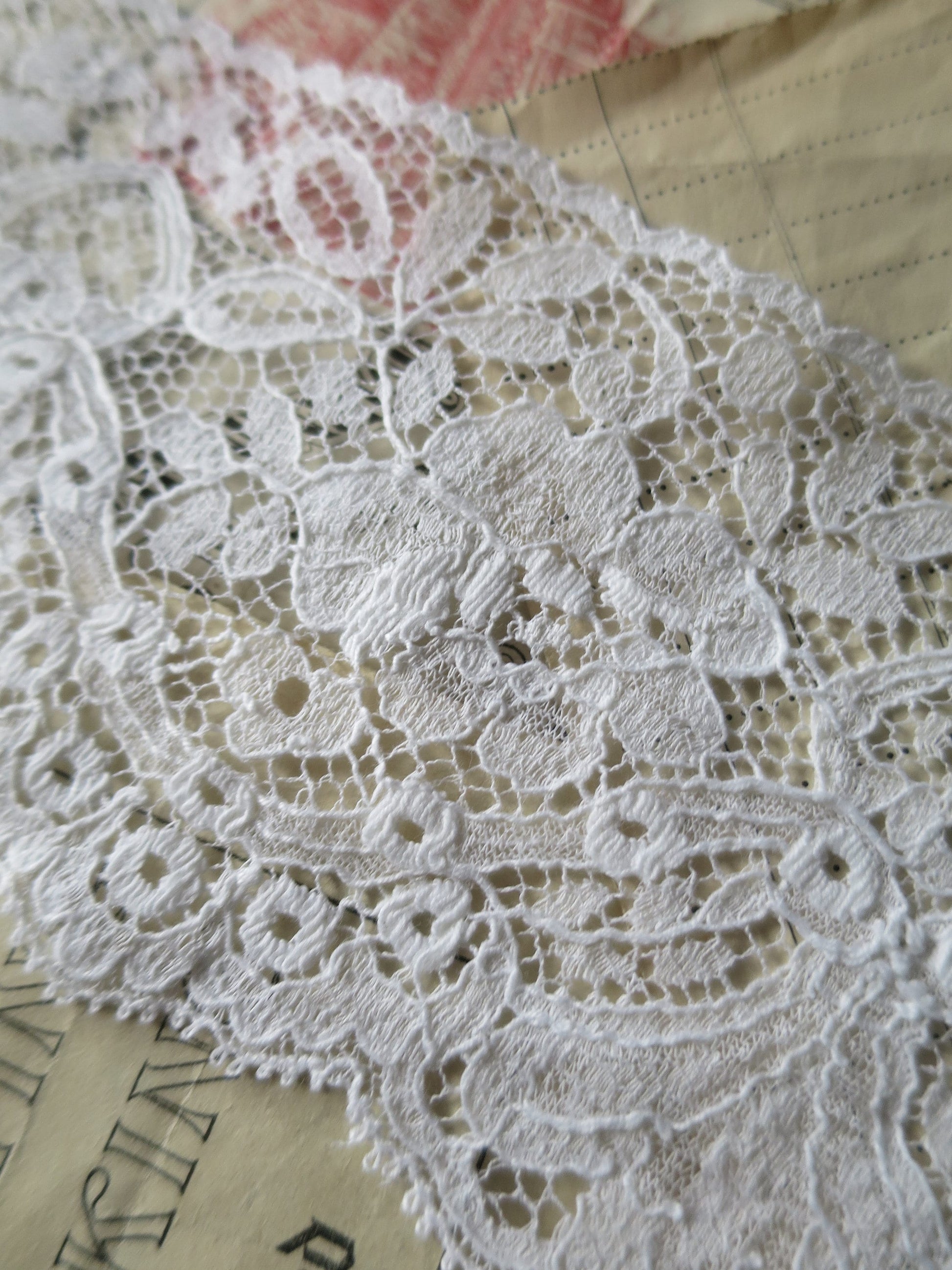 White English Nottingham Lace- Intricate Floral Guipure Trim- 9 cm