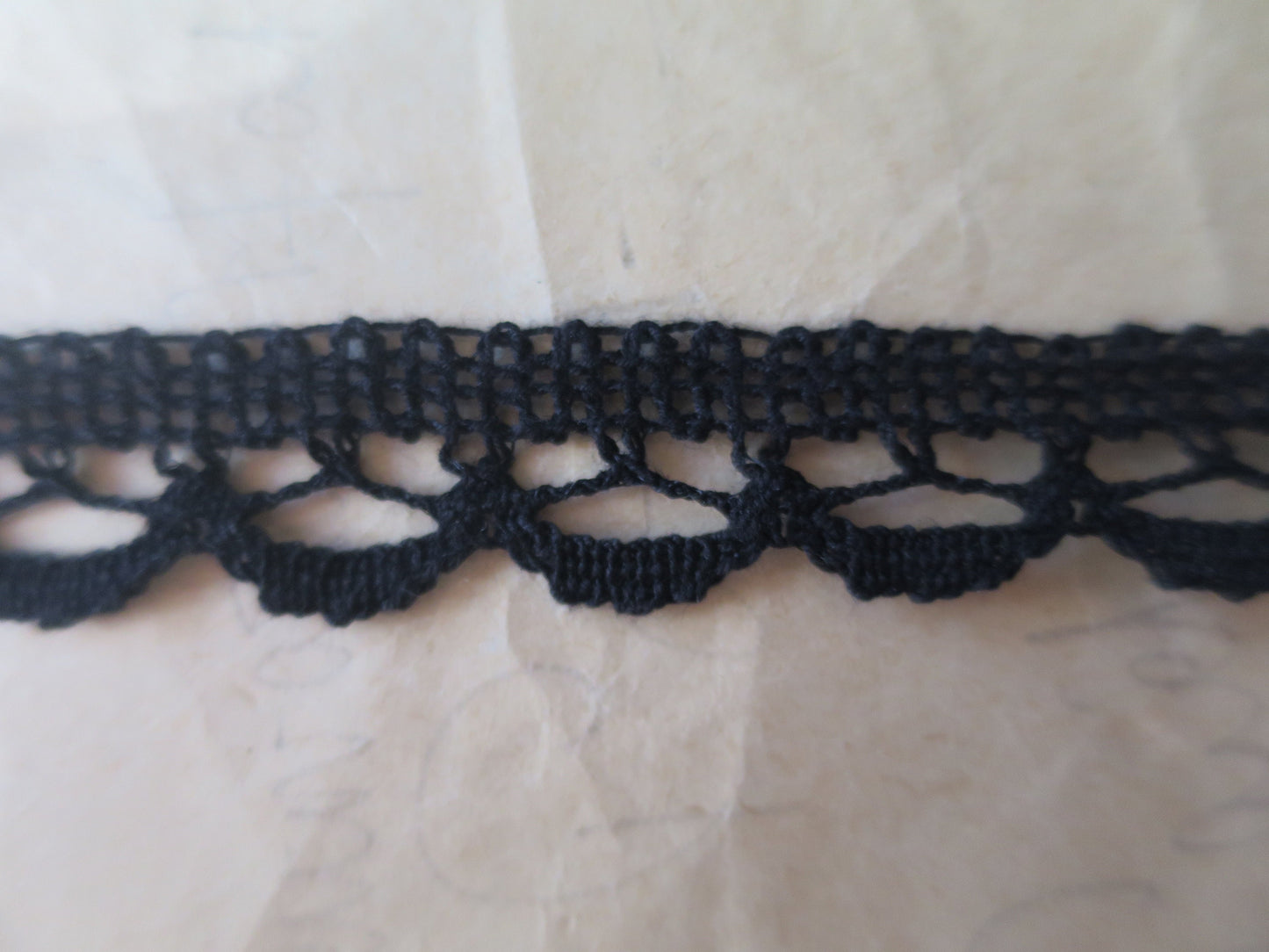Black English Nottingham Lace- Openwork Scallops- 2 cm