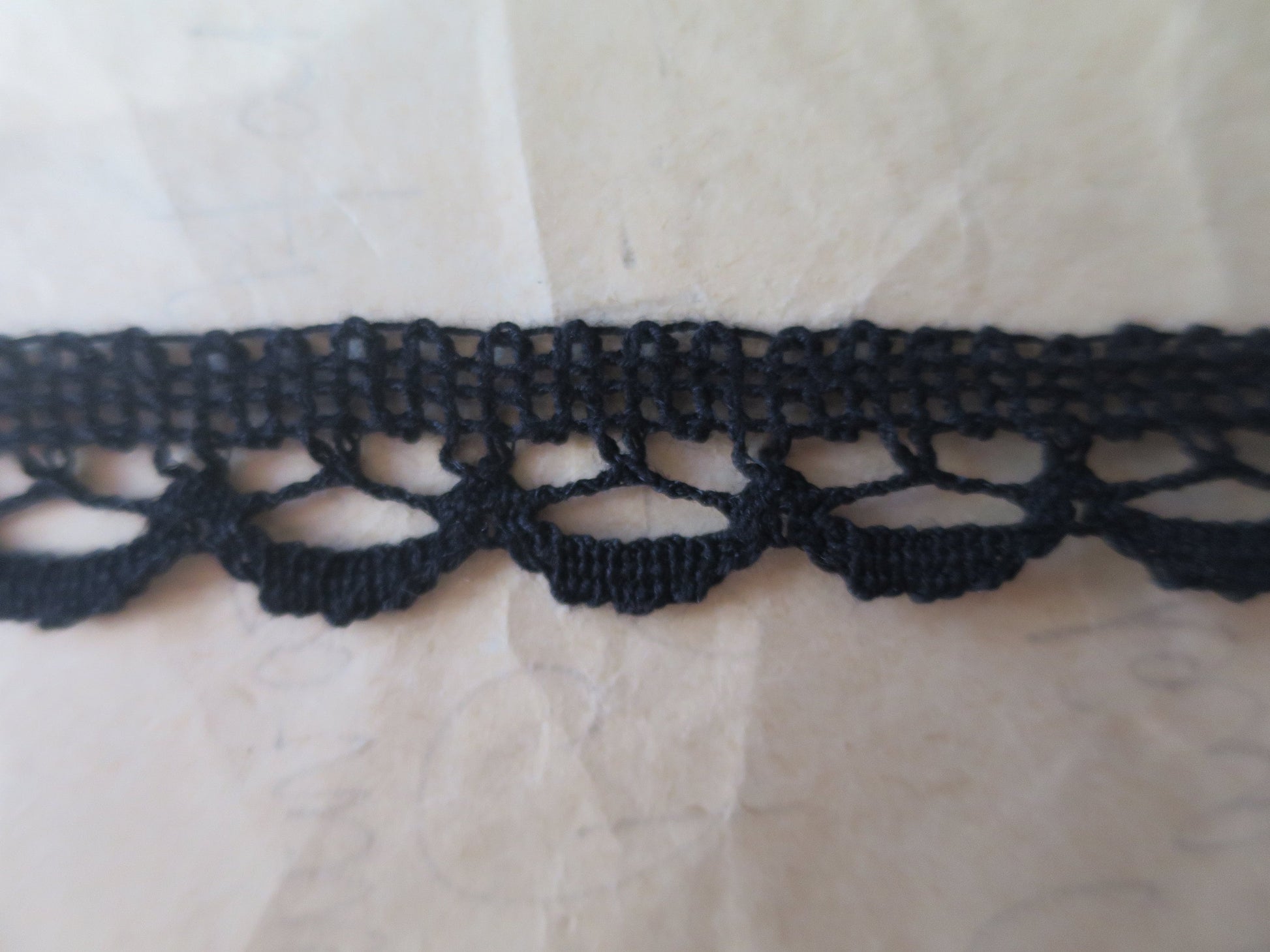 Black English Nottingham Lace- Openwork Scallops- 2 cm