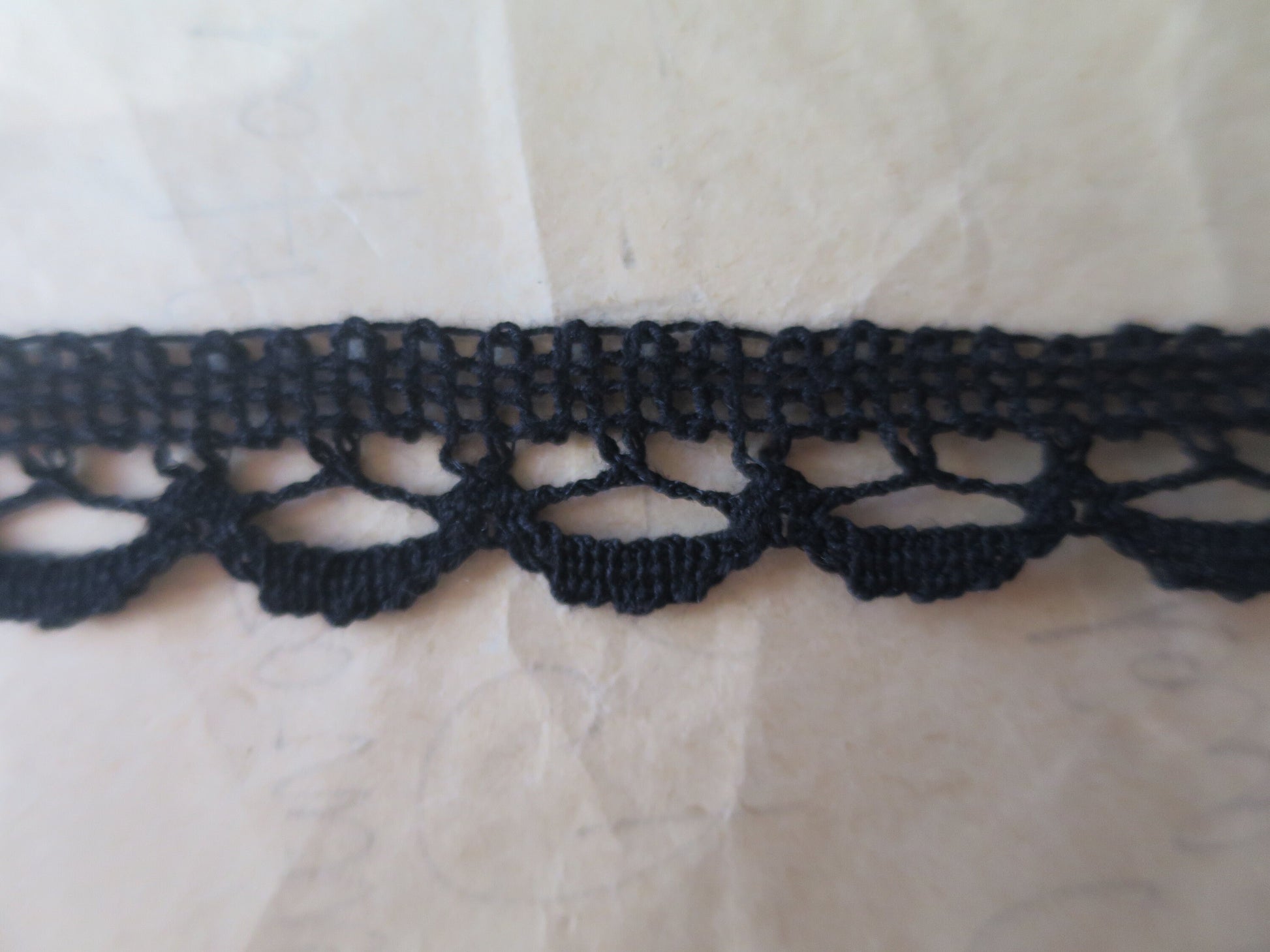 Black English Nottingham Lace- Openwork Scallops- 2 cm