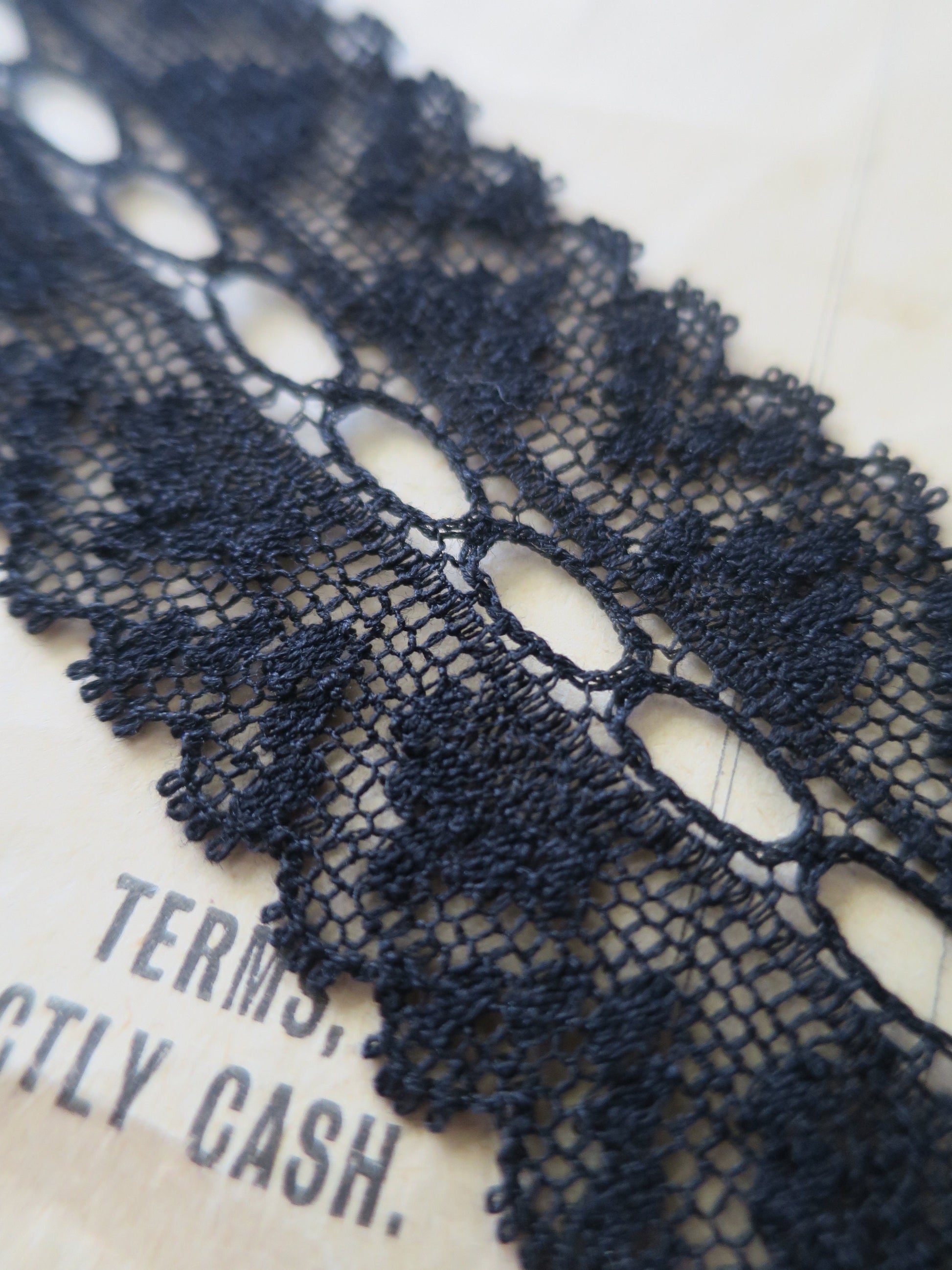 Black English Nottingham Lace- Diamond Spots Eyelet Galloon Lace- 3.5 cm