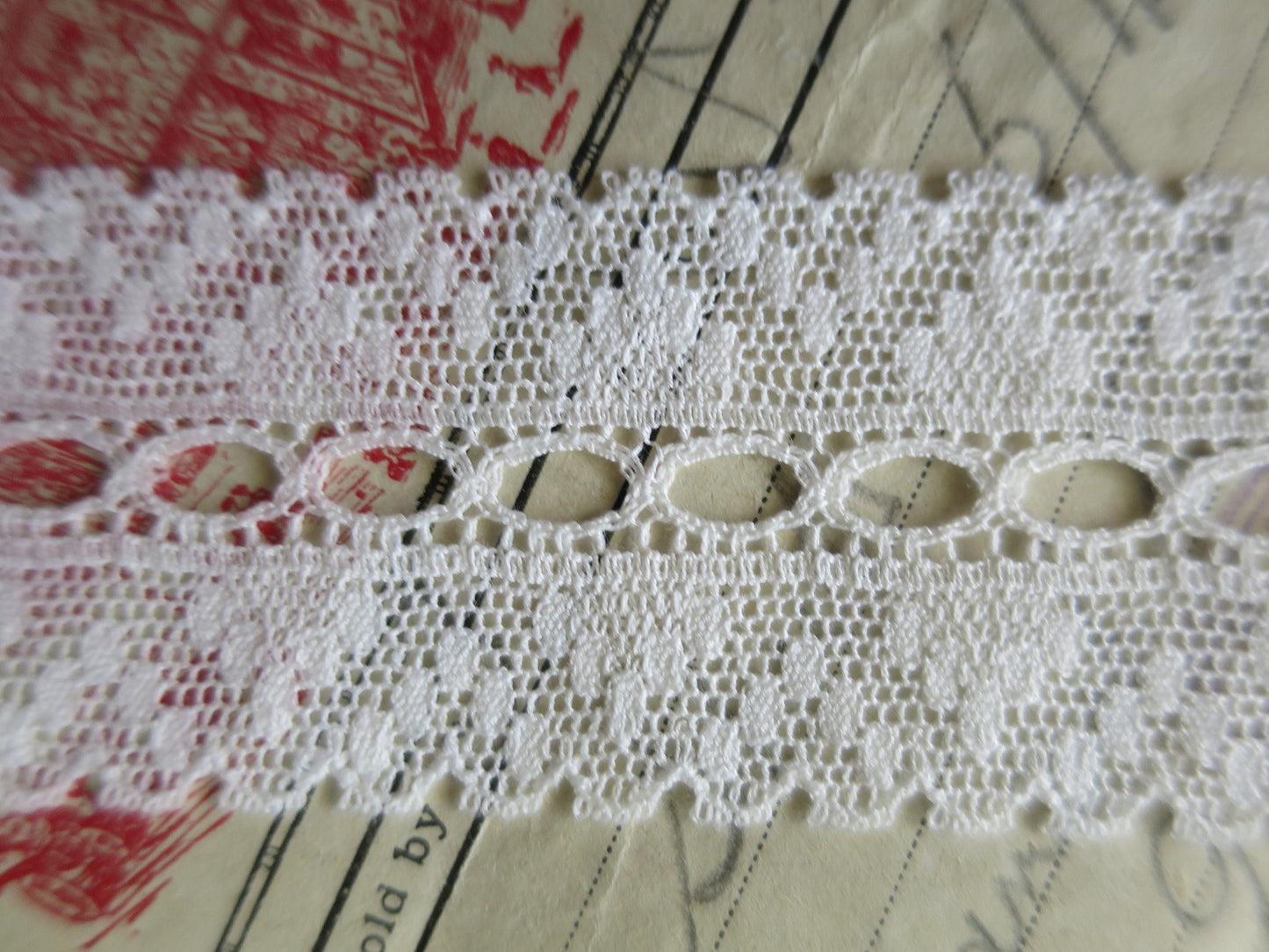 White English Nottingham Lace- Valenciennes Diamond Spots Eyelet Galloon Lace- 3.5 cm