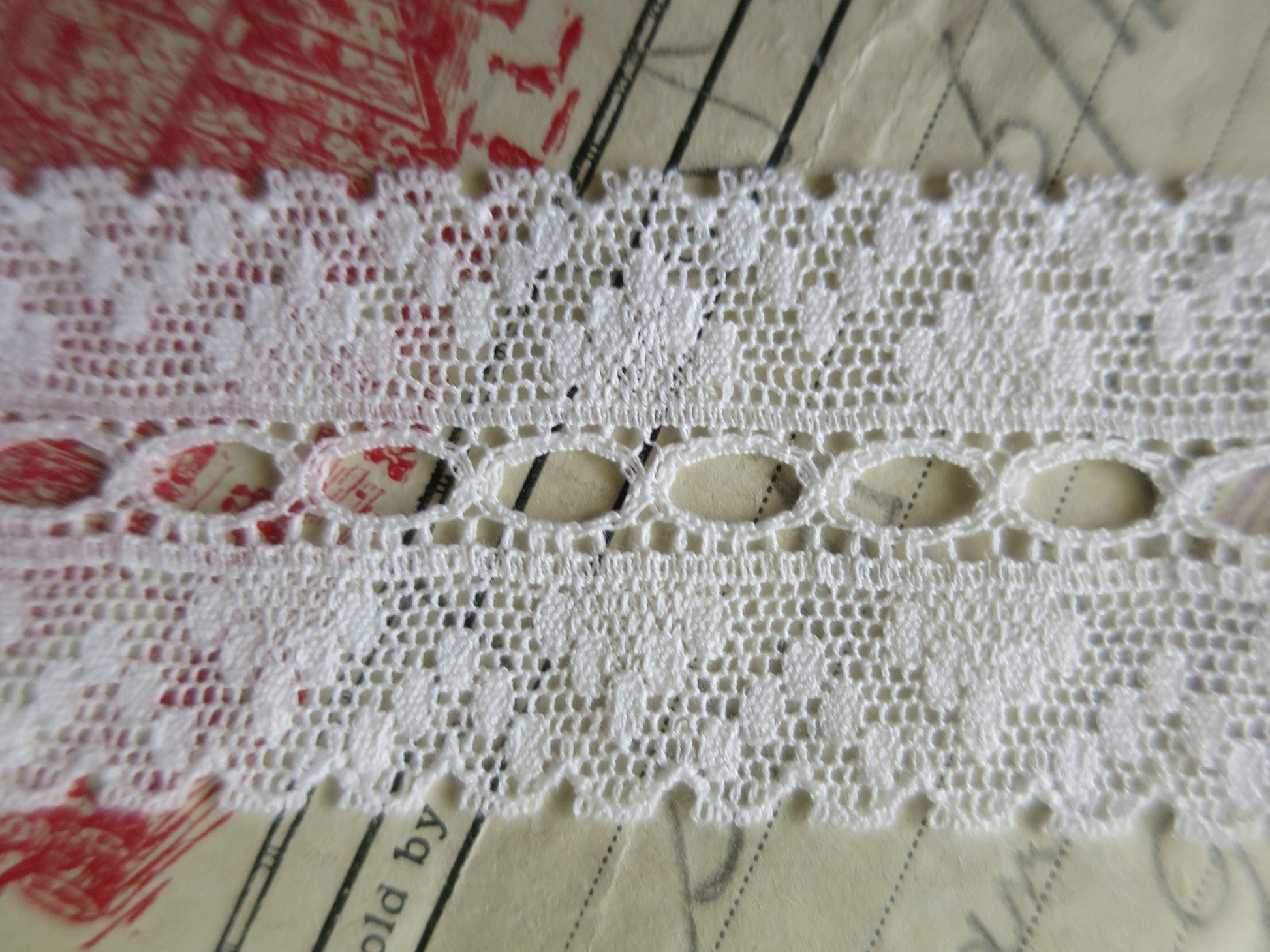 White English Nottingham Lace- Valenciennes Diamond Spots Eyelet Galloon Lace- 3.5 cm