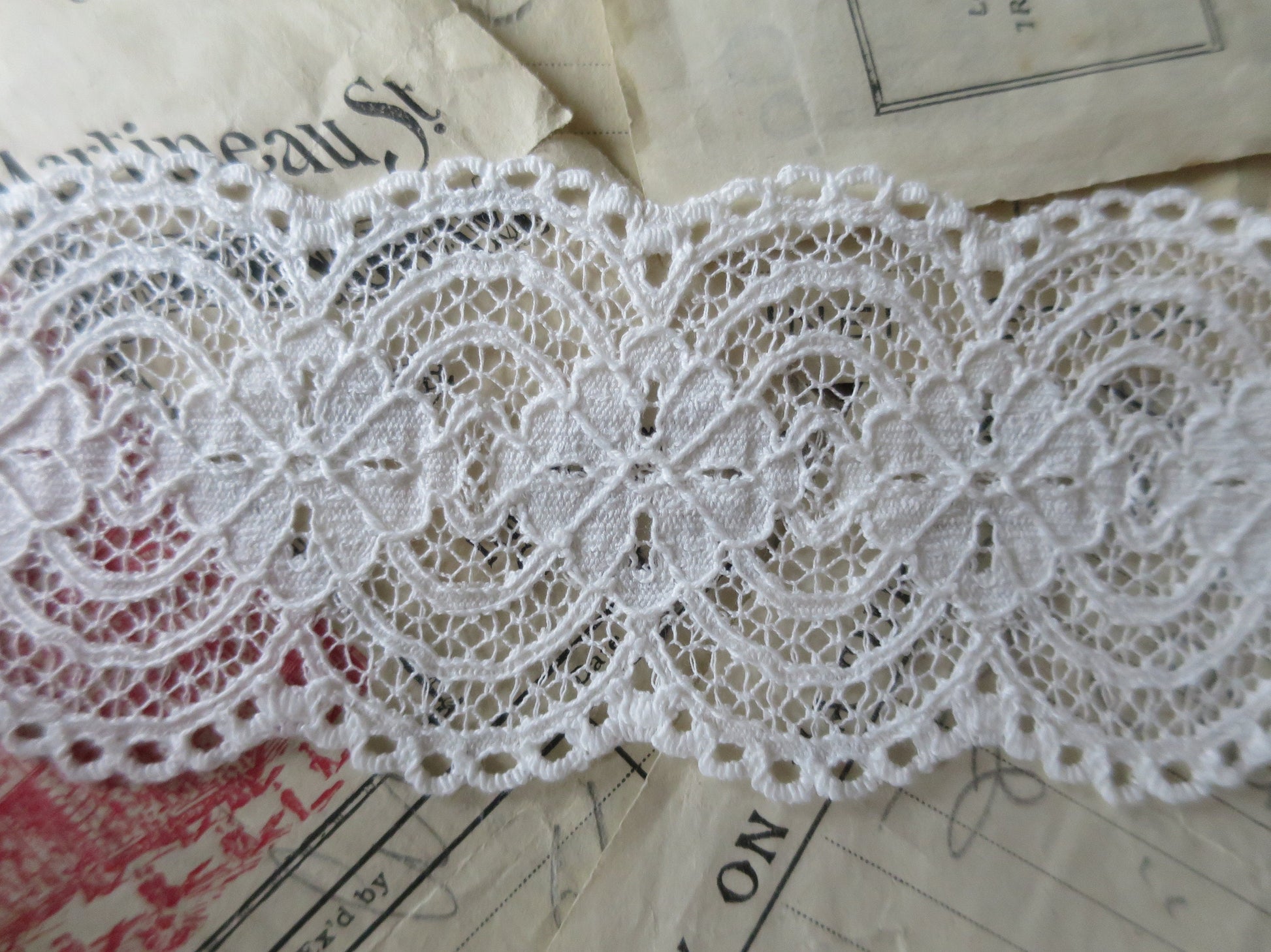 Off White English Nottingham Lace- Raised Floral- Galloon- 5.5 cm