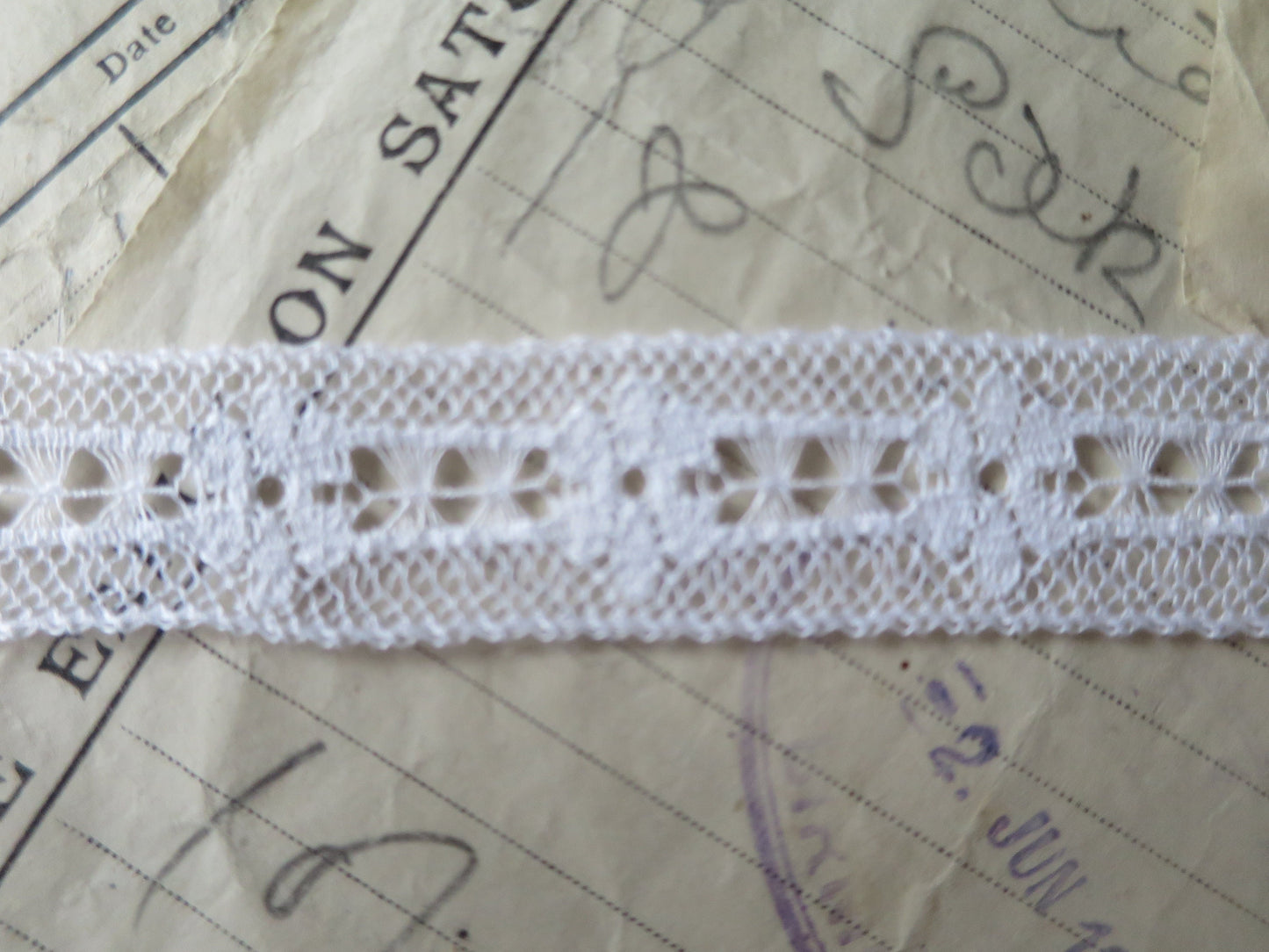White English Nottingham Lace- Floral & Openwork Point Lace- Insertion- 1.7 cm