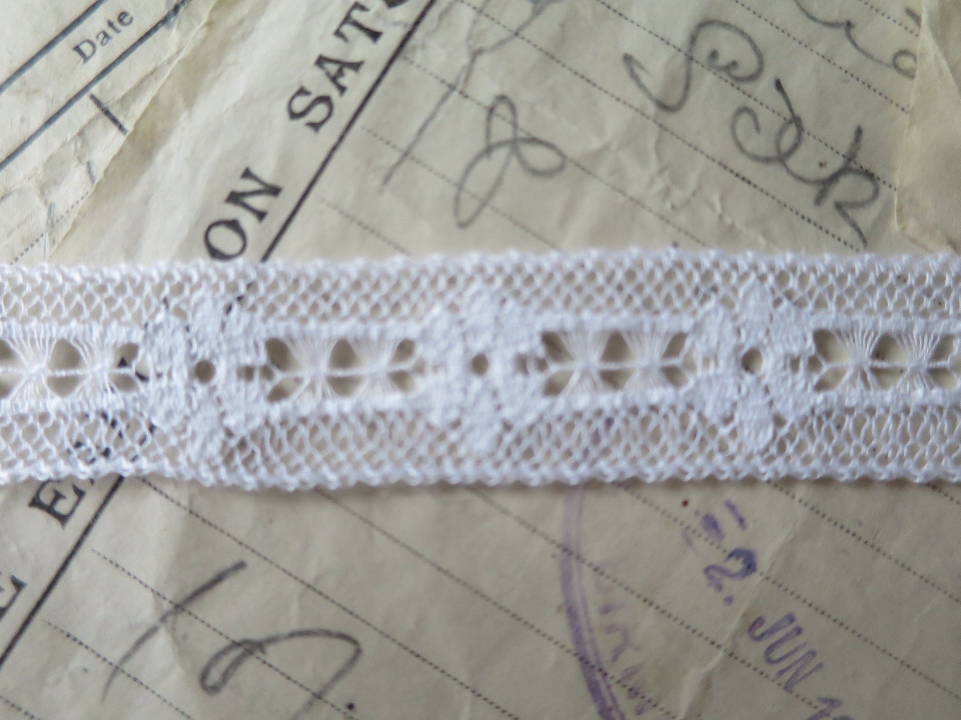 White English Nottingham Lace- Floral & Openwork Point Lace- Insertion- 1.7 cm