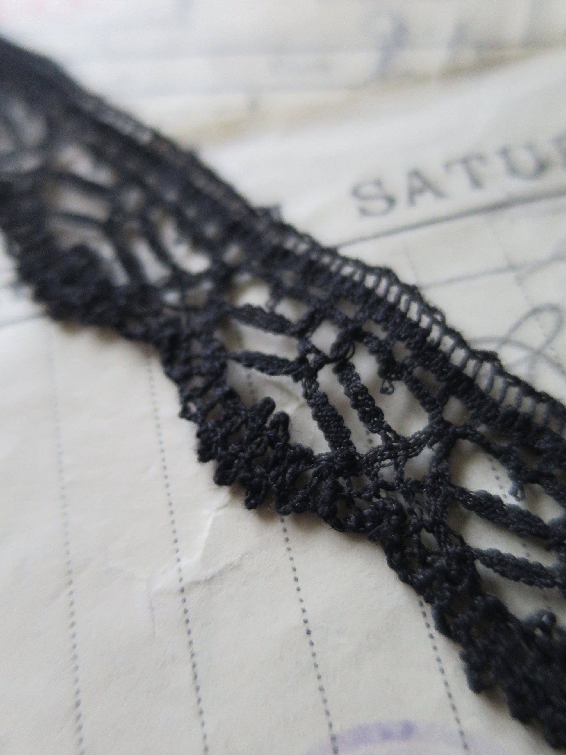 Black English Nottingham Lace- Le Puy/ Bedfordshire/ Guipure- 1.7 cm