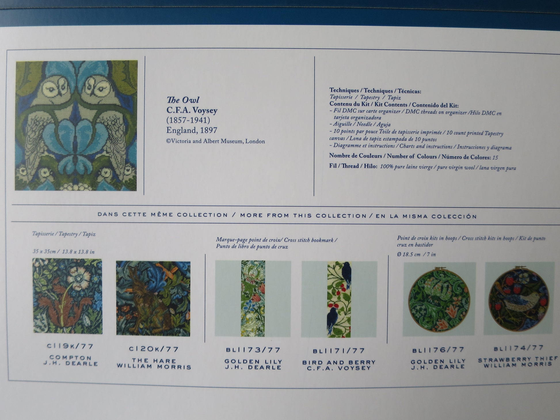 V&A CFA Voysey The Owl Cushion Front Tapestry Kit