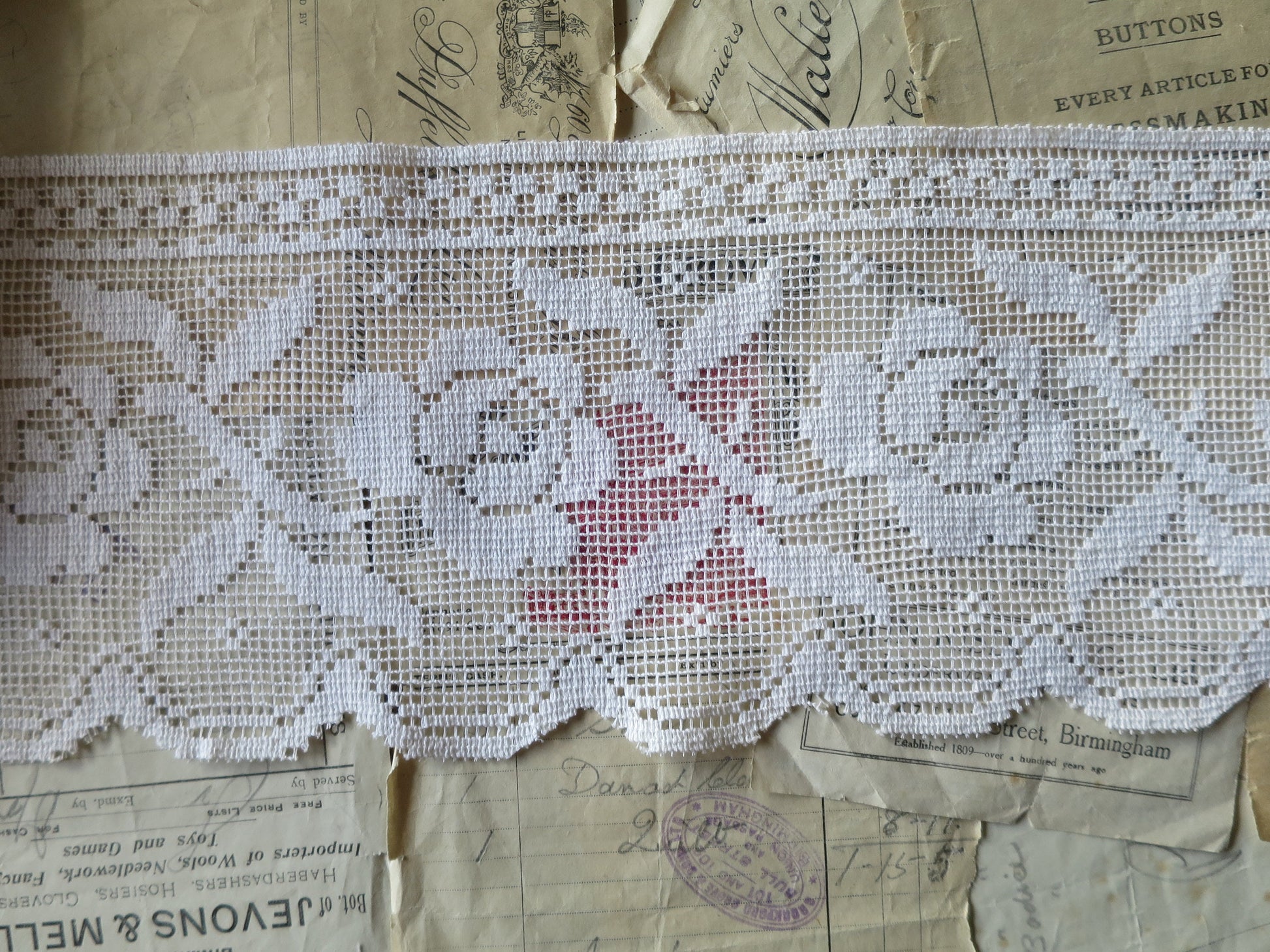 White Nottingham Lace- Filet Lace Roses- 14.5 cm