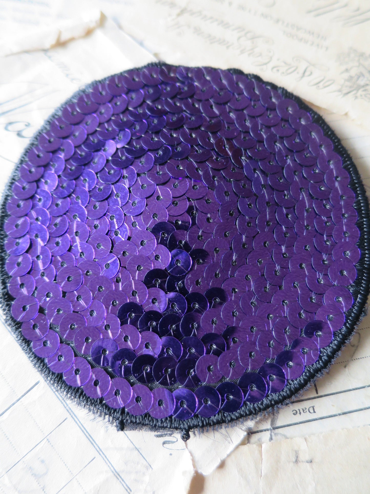 Vintage Swarovski Sequin Circular Disc Appliques- Purple Gold Multi