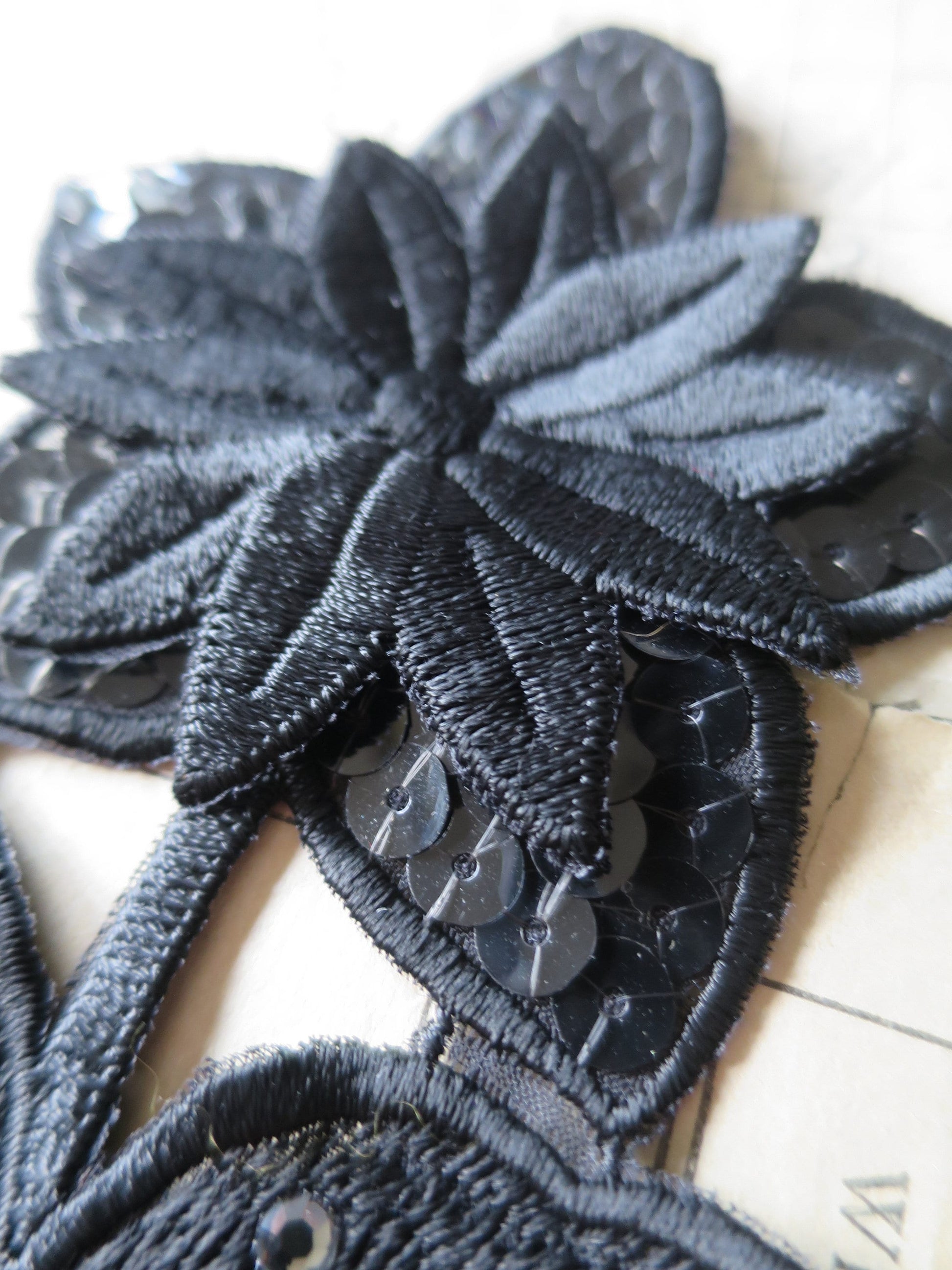 Vintage Swarovski Sequined & Embroidered Flower Applique with Swarovski Rhinestones