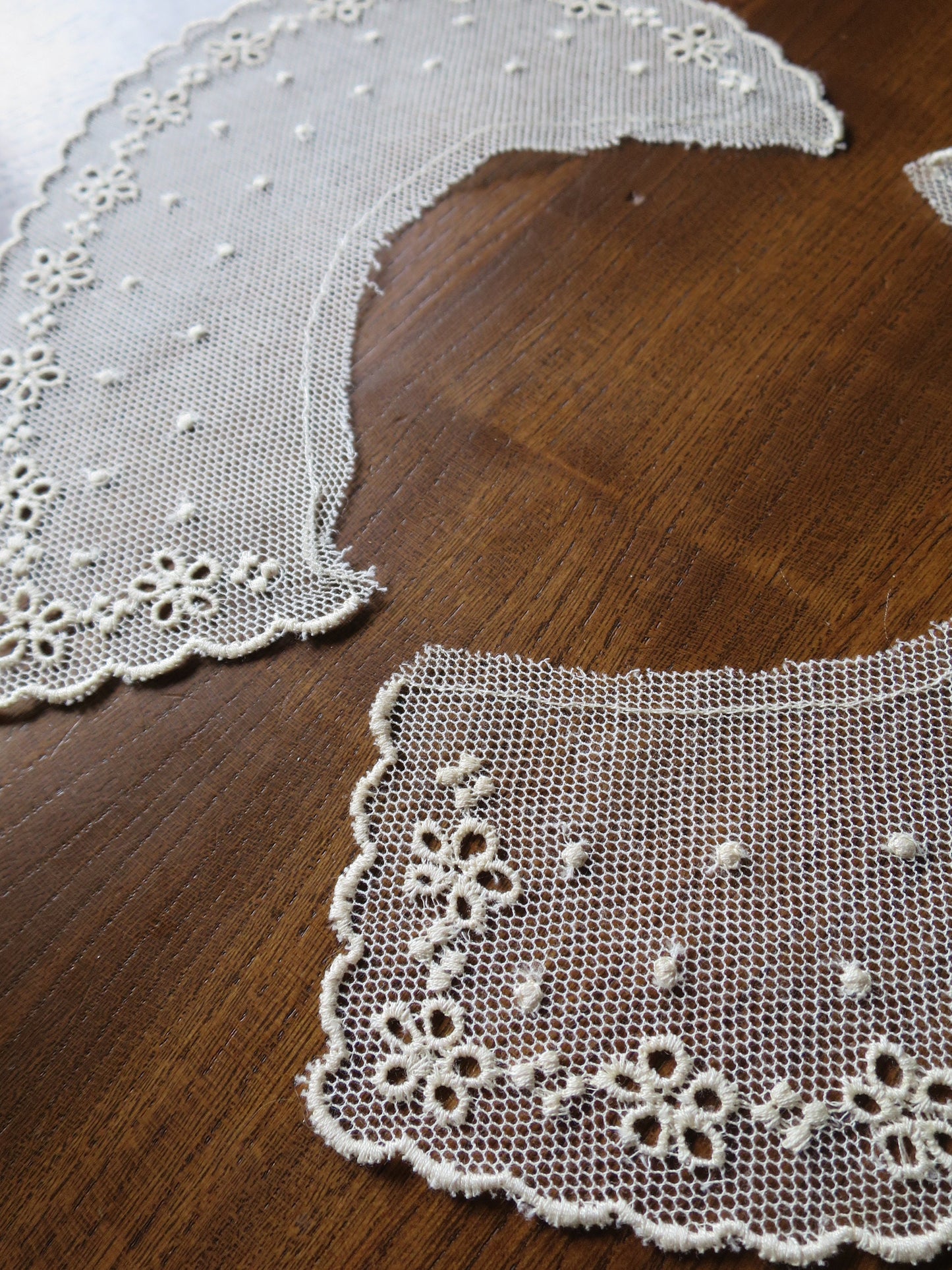 Ecru Cotton Embroidered Net Lace Applique Collar
