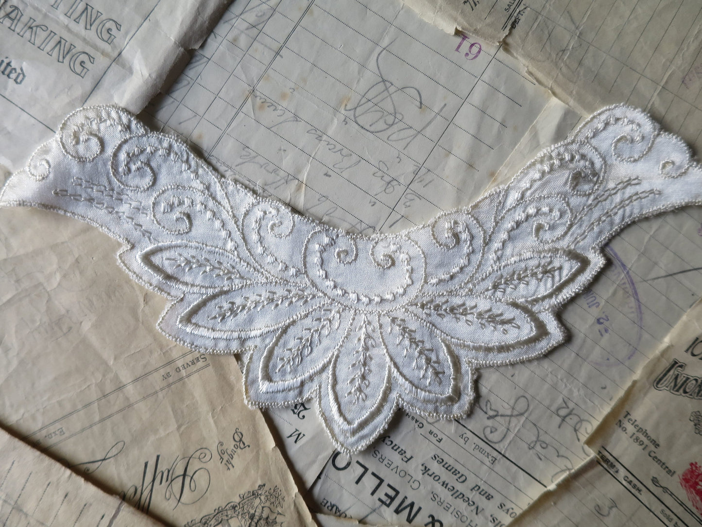 Cream Embroidered Silky Rayon Applique
